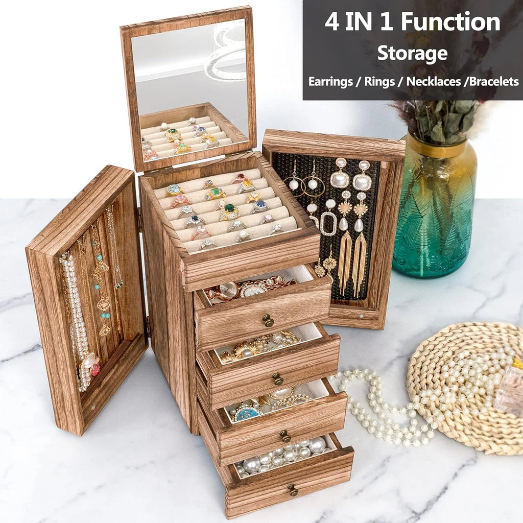 Jewelry Box Wood for Wowen 5-Layer Large Organizer Box with Mirror 4 Drawers US | eBay
