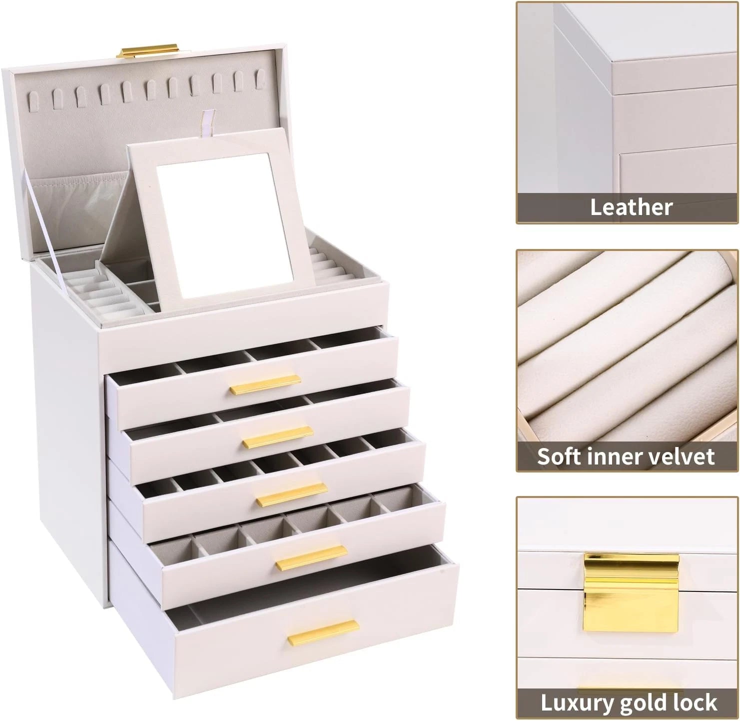 6 Layer Jewelry Box for Women, White Jewelry Organizer Box with Necklace Hanger, | eBay