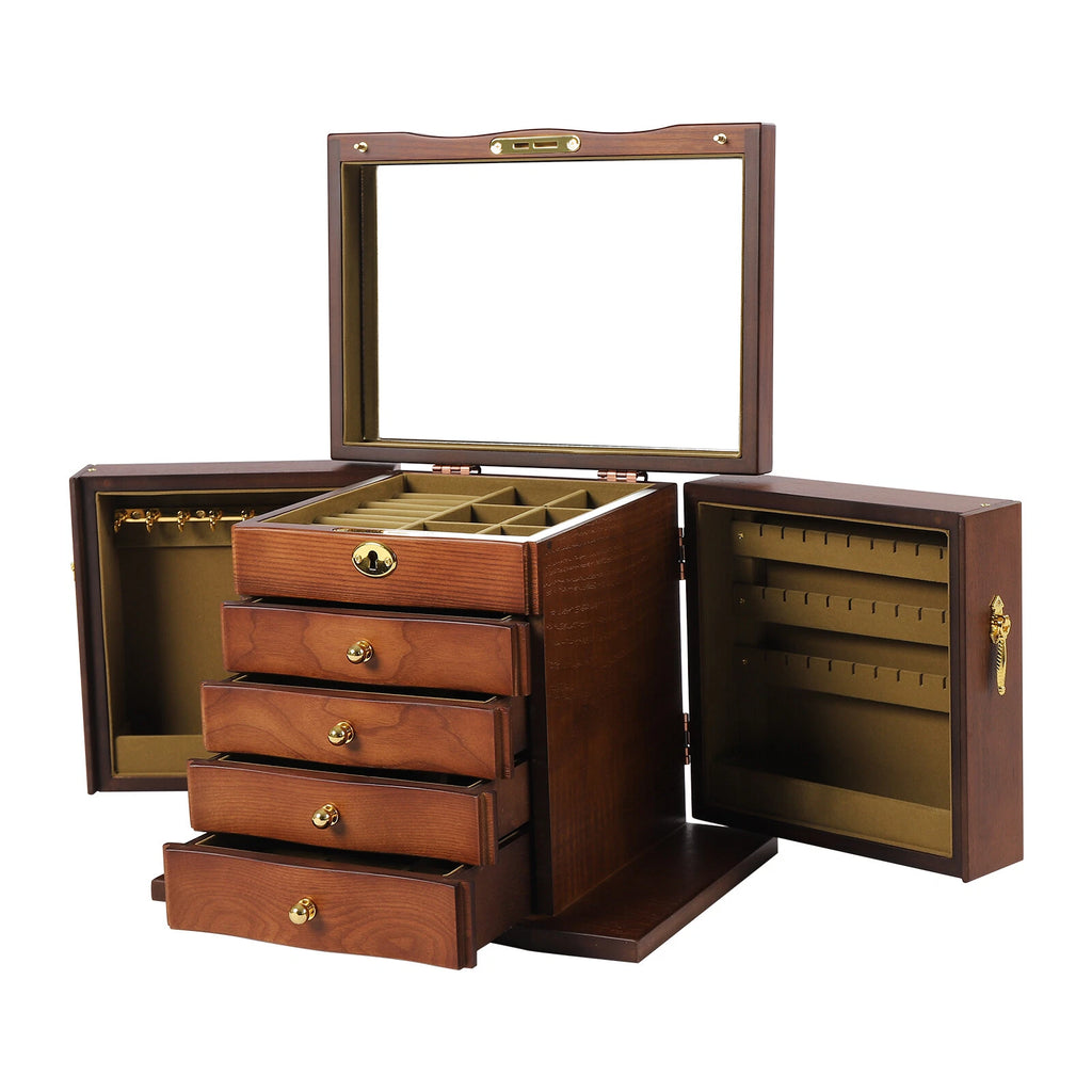 Large Wooden Jewelry Organizer Box, 5-Layer 4 Drawers Jewelry Box With Mirror | eBay