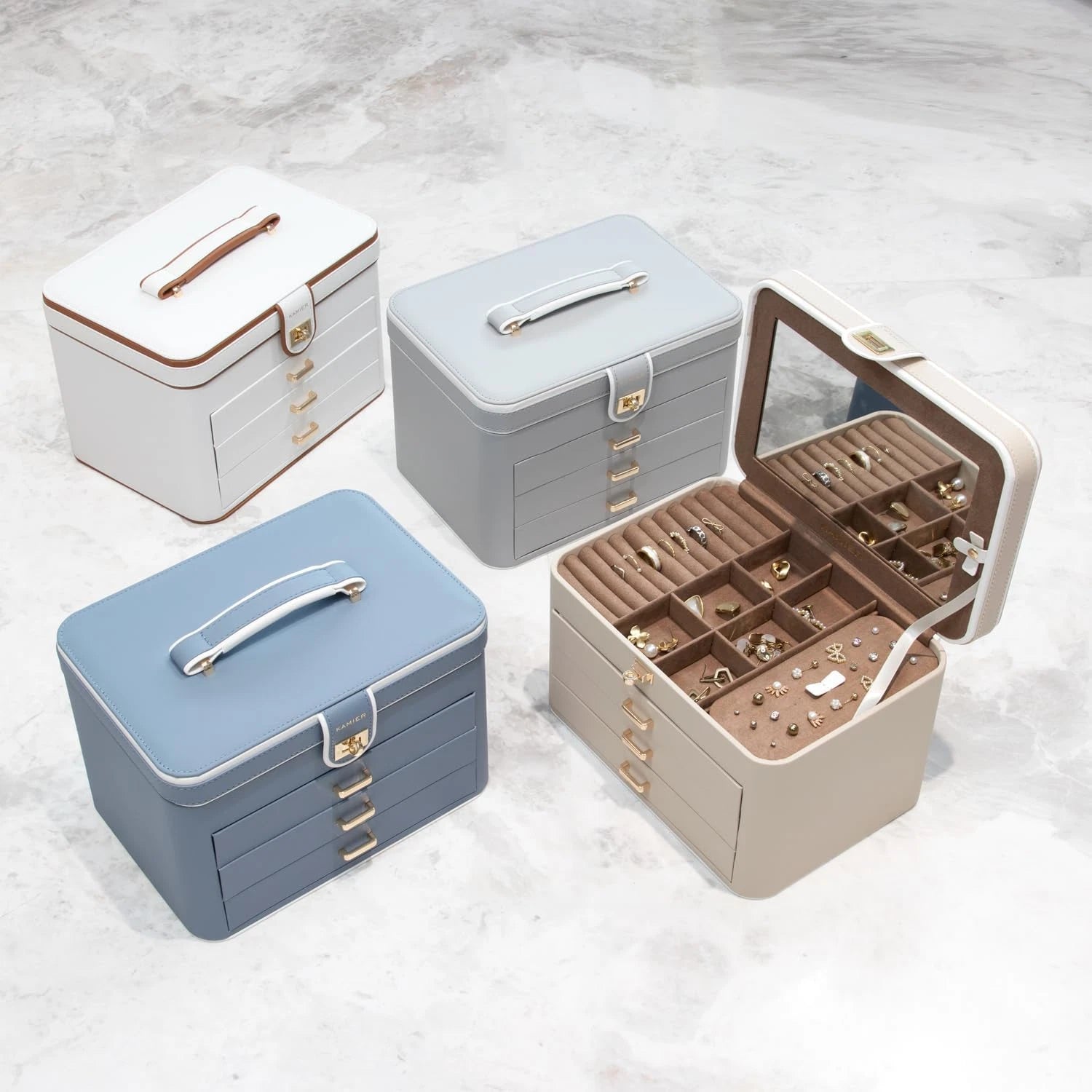 Jewelry Organizer Box, 4 Layer Jewelry Organizer with Mirror, 3 Drawers, Large J | eBay