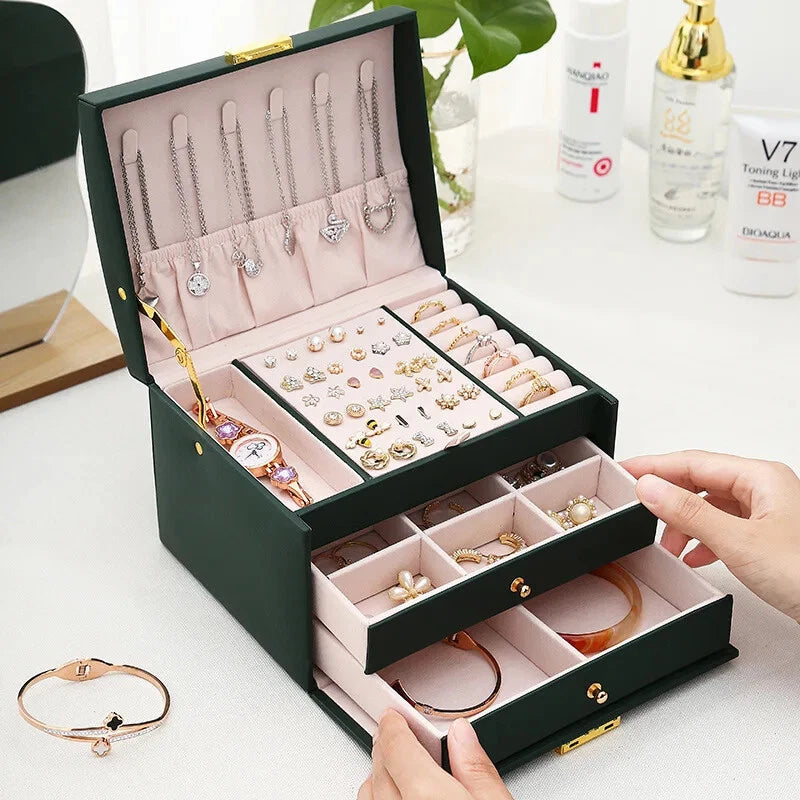 Three-layer Large Capacity Jewelry Storage Box Necklace Bracelet Ring Earrings | eBay