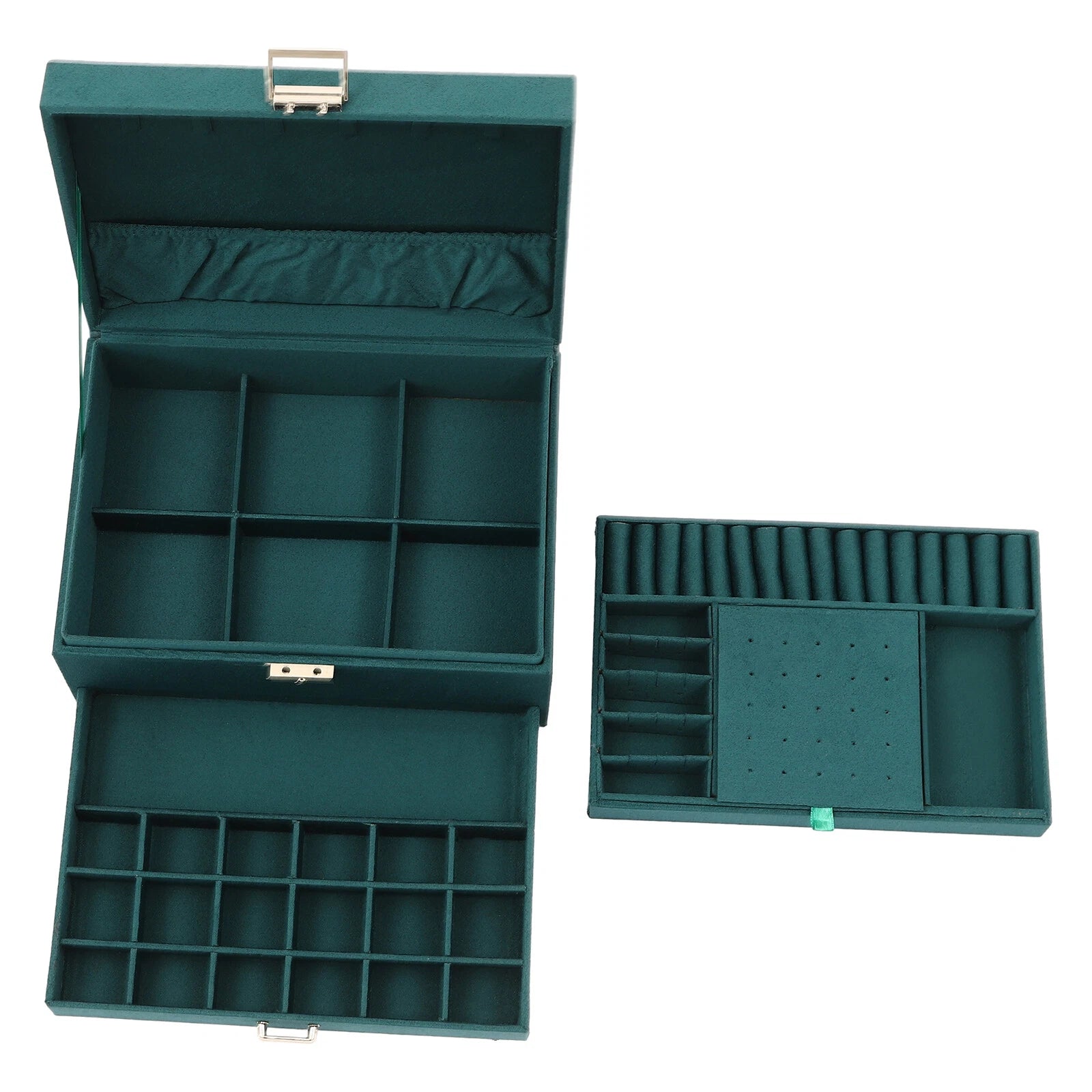Large Jewelry Box w/ Lock Flannel Jewelry Ring Organizer Case Dark Green 3-Layer | eBay