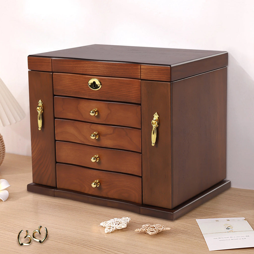 Wooden Large 4 Drawers 5 - Layer Jewelry Box Fit Wowen With Mirror Organizer Box | eBay