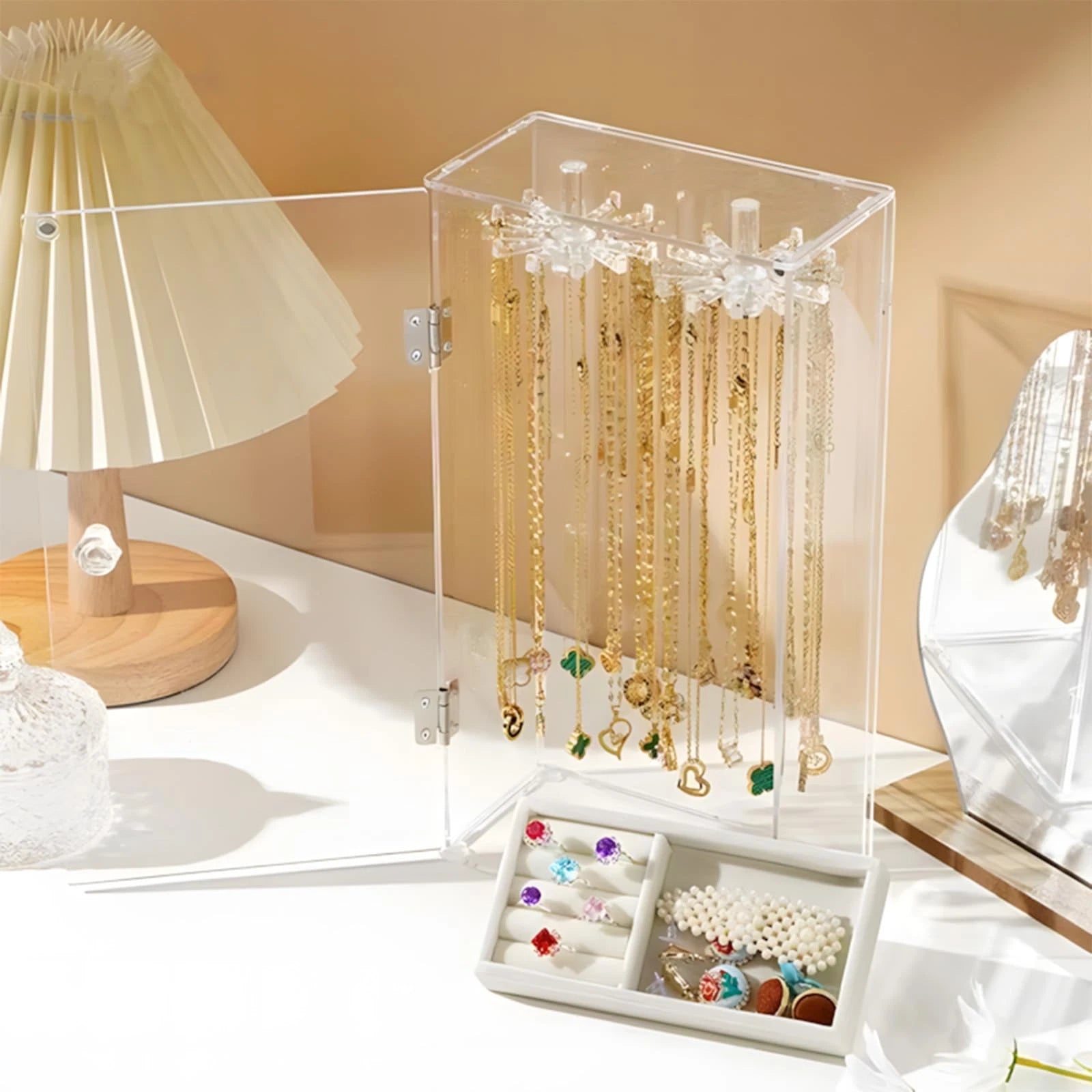 Necklace holder organizer，acrylic Jewelry Storage Box with Velvet Tray, Earri... | eBay