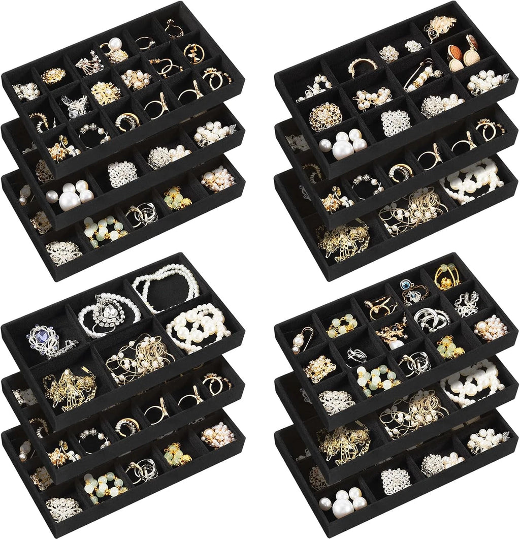 12 Pcs Jewelry Tray Velvet Stackable Jewelry Organizer Trays Divided Earring Acc | eBay