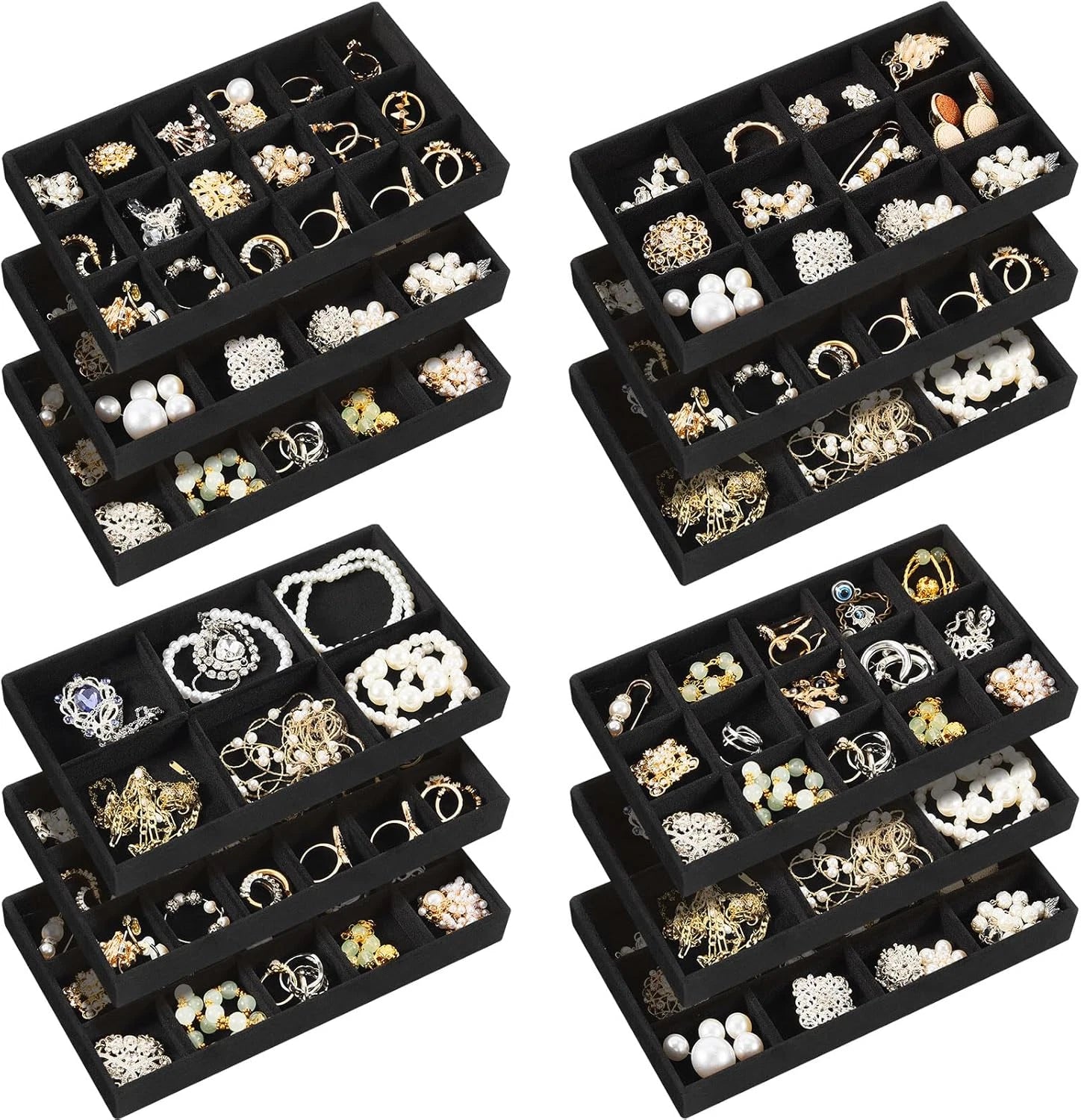 12 Pcs Jewelry Tray Velvet Stackable Jewelry Organizer Trays Divided Earring Acc | eBay