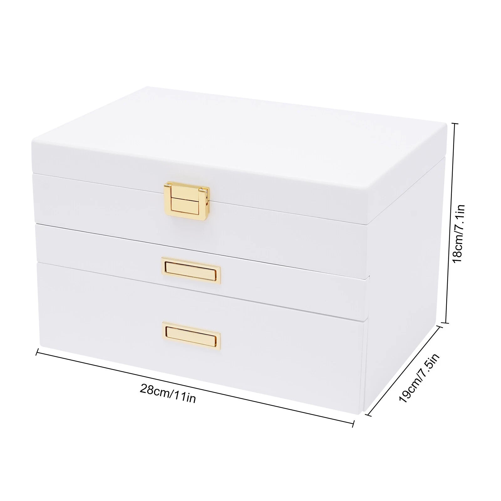 Large Wooden Jewelry Storage Box White 3 Layers Organizer 2 Drawers Cabinet 28CM | eBay