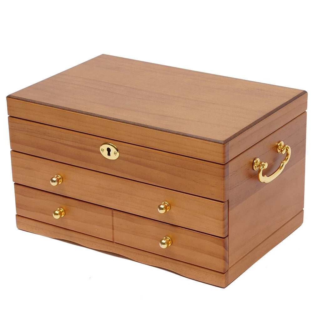 Large Wood Jewelry Boxes Wooden Storage Box without Mirror 3-Layer Lockable Desk | eBay