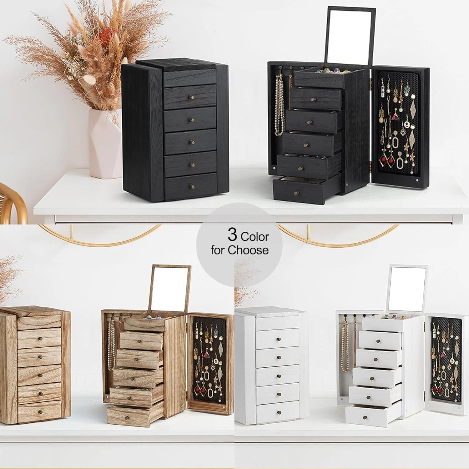 Jewelry Box Wood for Women, 6-Layer Large Organizer Box with Mirror & 5 Drawers | eBay