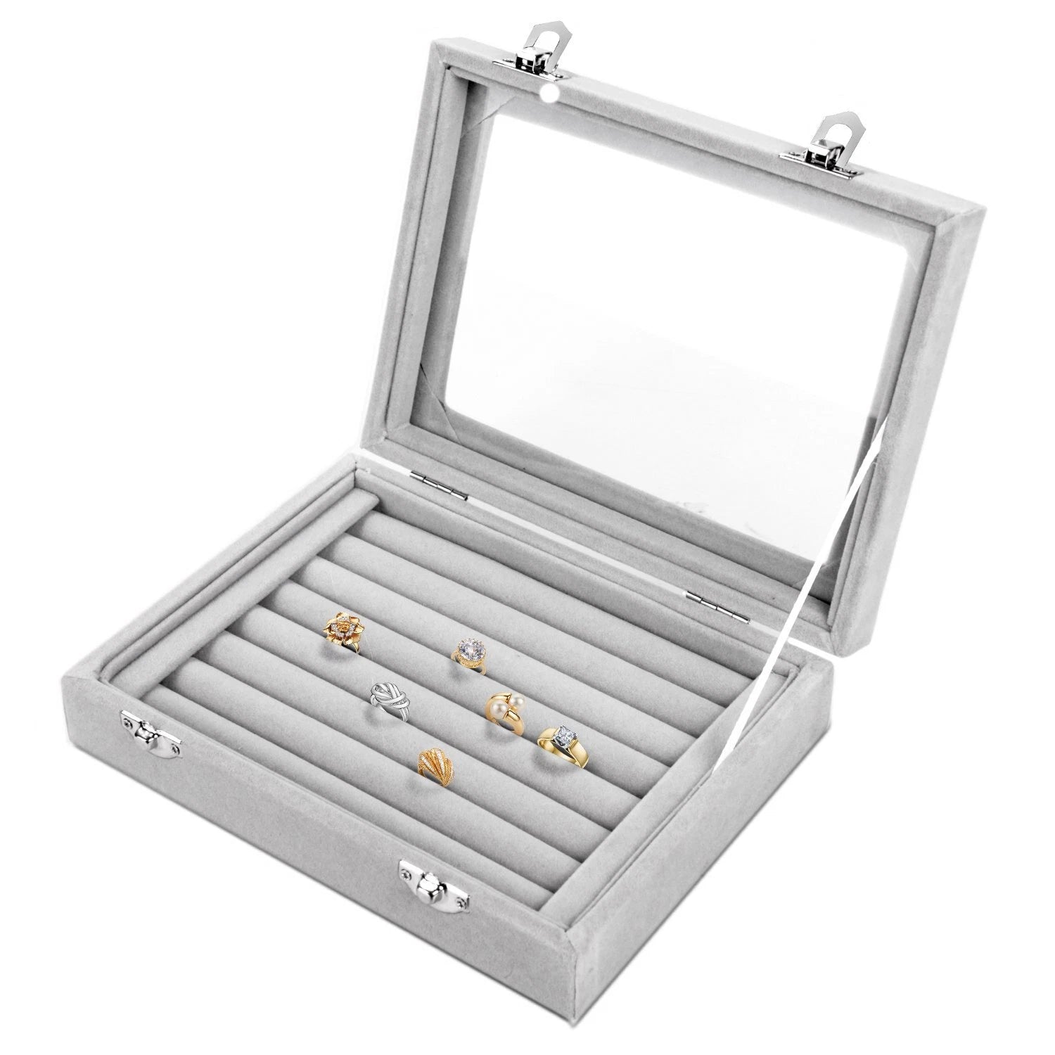 7 Slots Velvet Jewelry Earring Storage Box With Transparent Lid Jewelry | eBay
