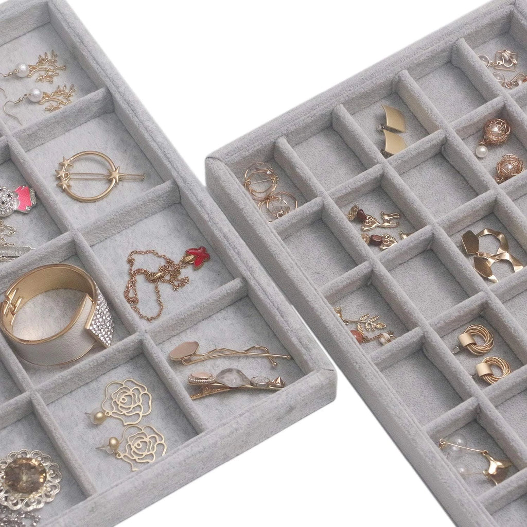 Set of 4 Stackable Velvet Jewelry Trays Organizer, Jewelry Display Storage Box S | eBay