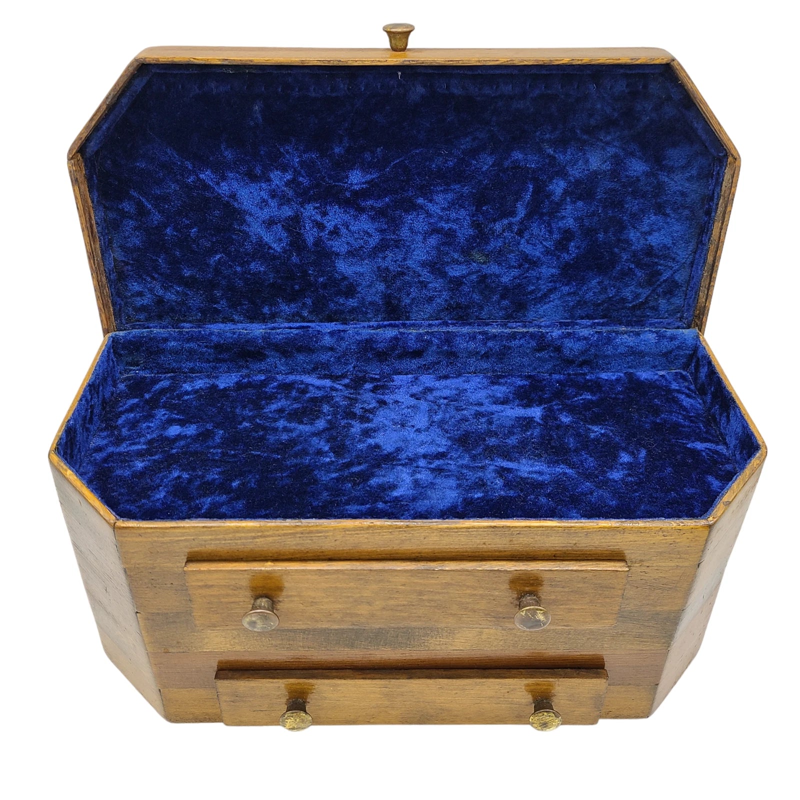 Vintage Handmade Light Brown Wooden 2 Drawer Jewelry Box With Blue Lining | eBay