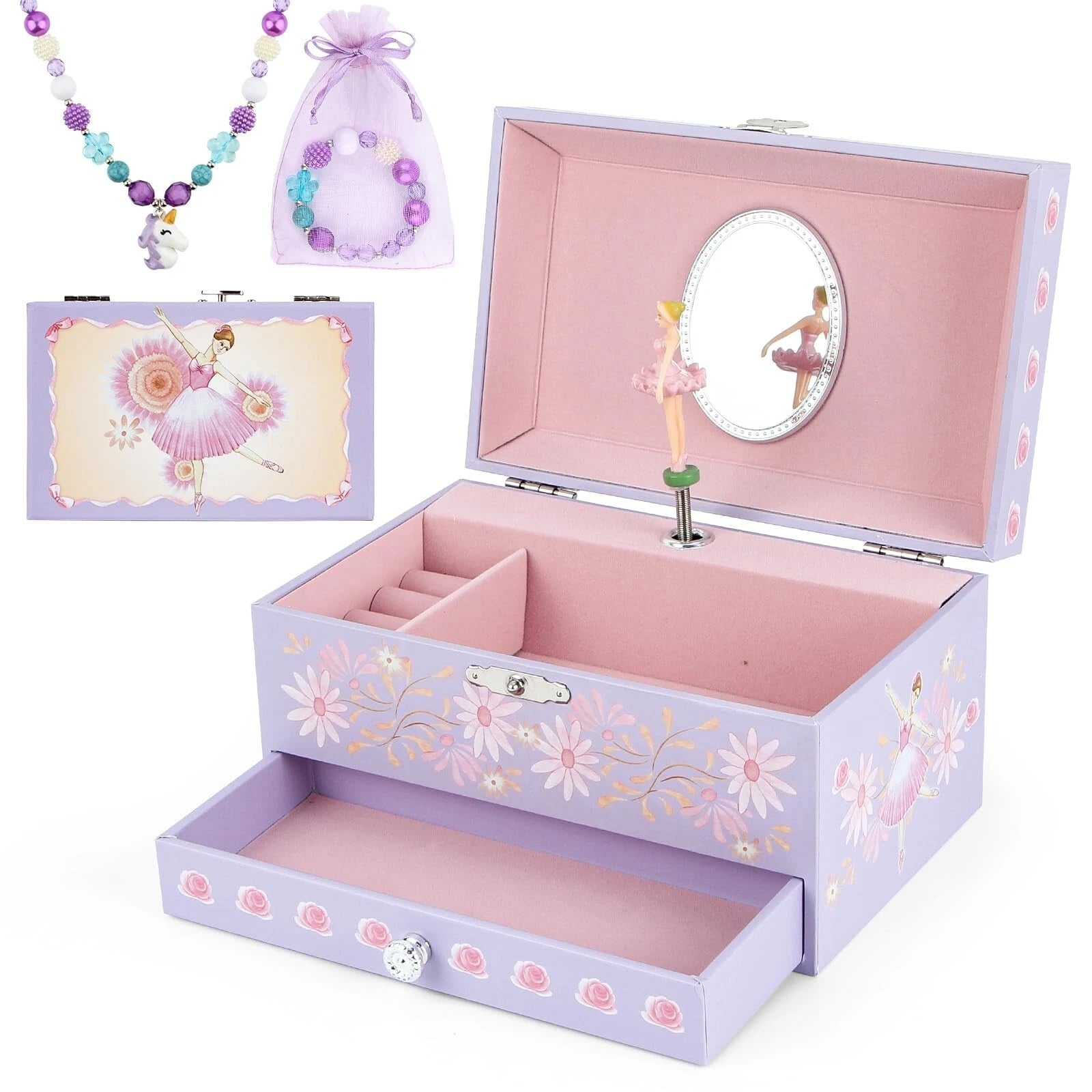 Music Jewellery Box with Drawer Necklace Bracelet, Musical Jewelry Storage Ca... | eBay