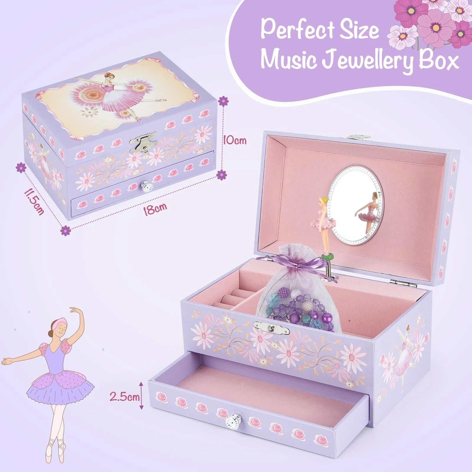 Music Jewellery Box with Drawer Necklace Bracelet, Musical Jewelry Storage Ca... | eBay