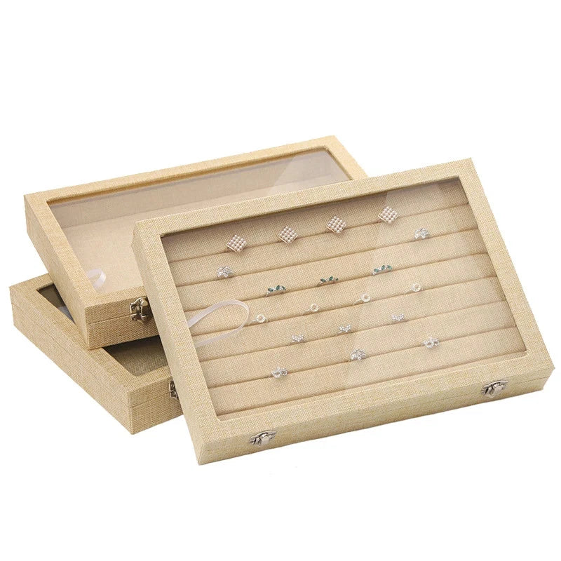 Linen Jewelry Box Organizer Necklace Stud Rings Bracelet BangleStorage Showcase | eBay