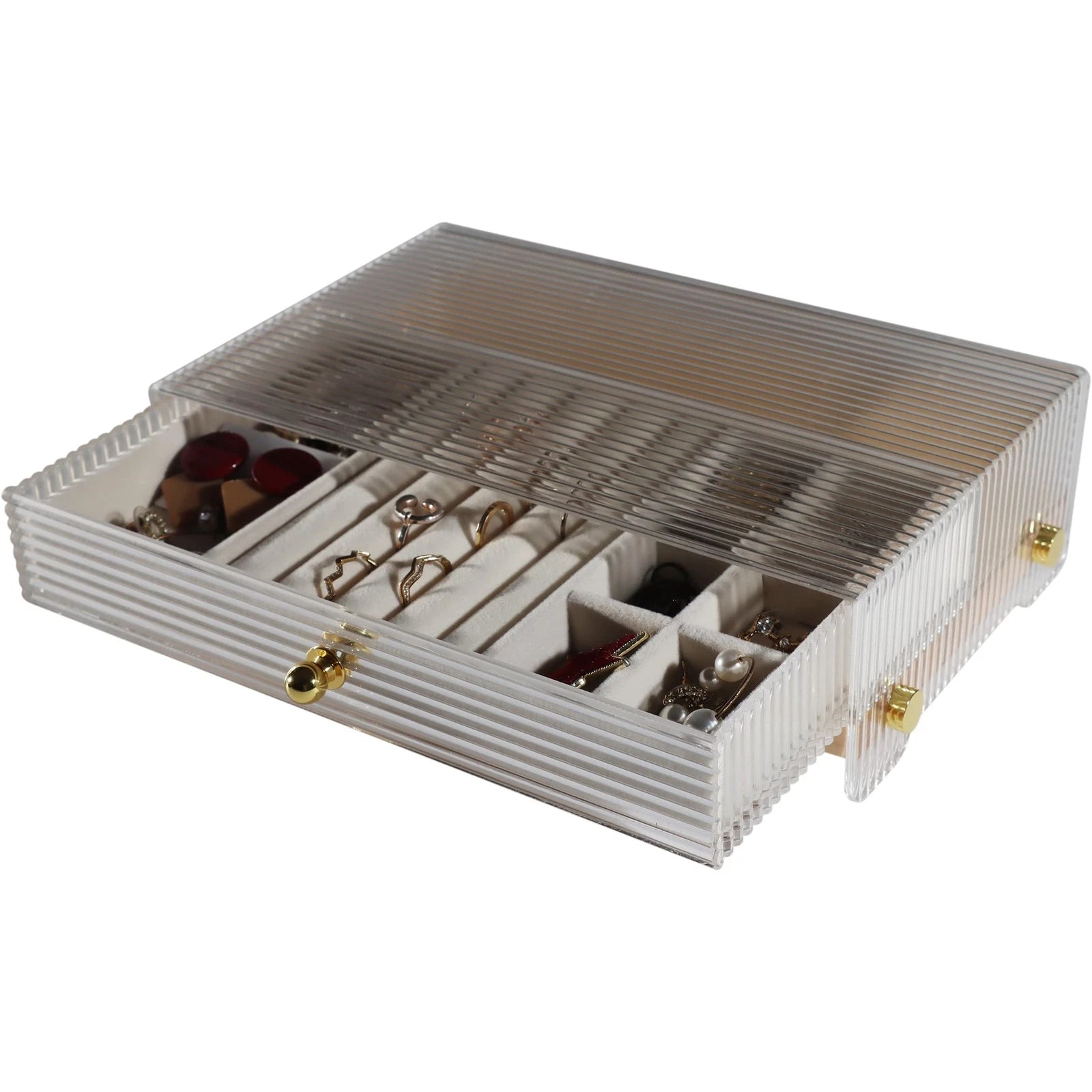 Acrylic Jewelry Box & Organizer with Wavy Look Design with Pine Wood Dividers... | eBay
