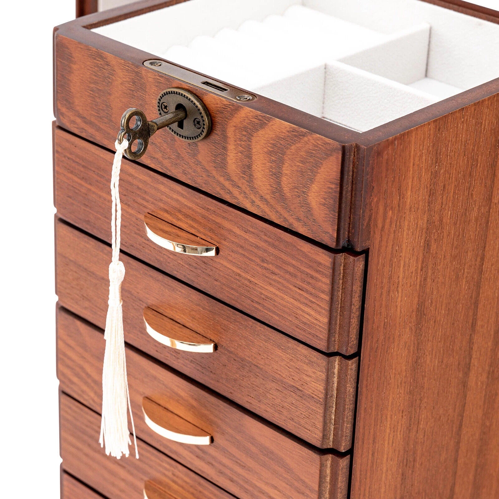 Wooden Jewelry Box Cabinet Storage Beauty 7 Drawers Case For Girls Gift New | eBay