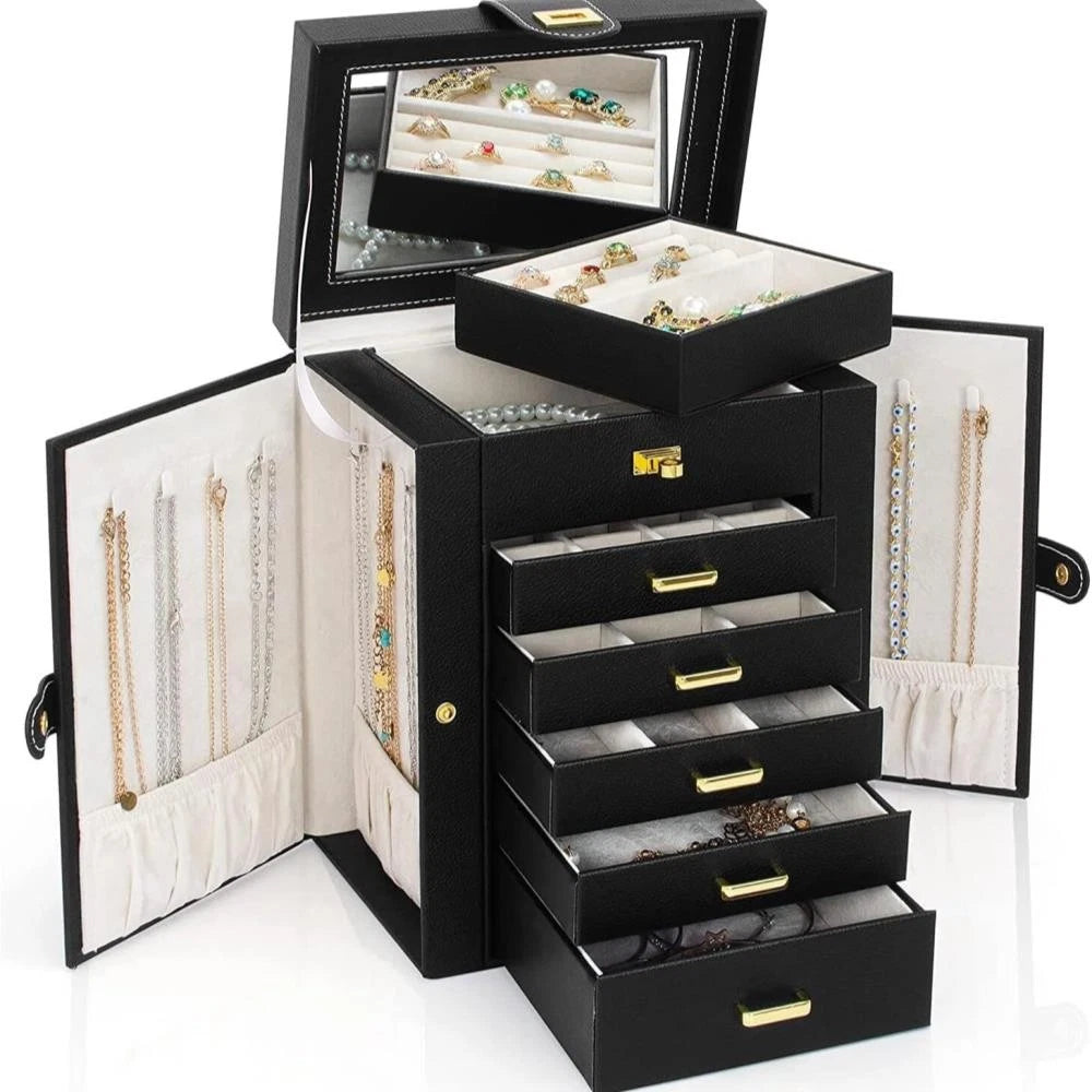 Large Capacity Jewelry Storage Box for Rings Earrings Necklaces with Mirror | eBay