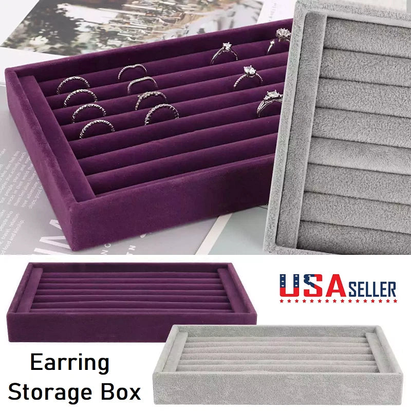 Velvet Jewelry Ring Display Organizer Tray Holder Box Earring Storage Case Slots | eBay
