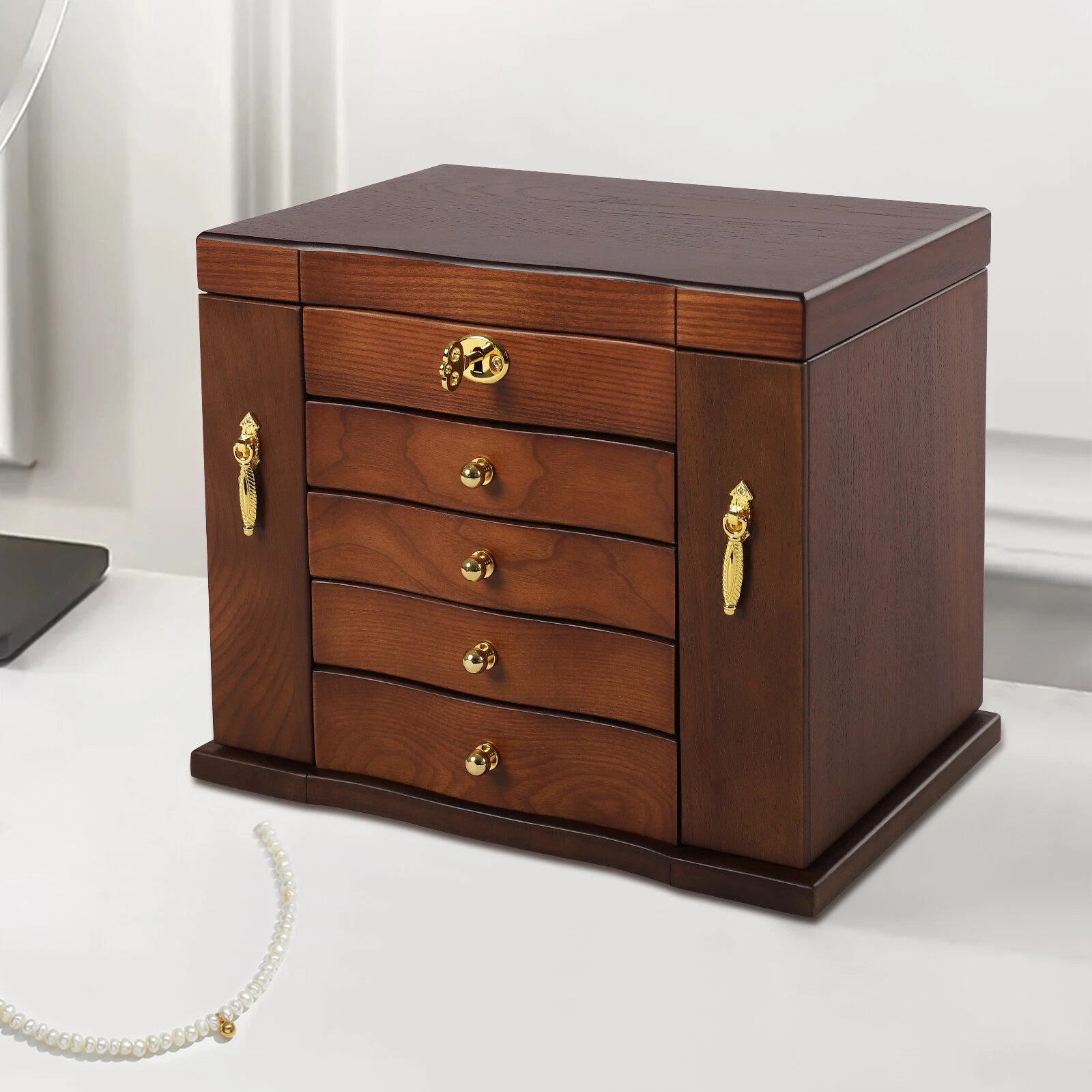 Wooden Large 4 Drawers 5 - Layer Jewelry Box Fit Wowen With Mirror Organizer Box | eBay