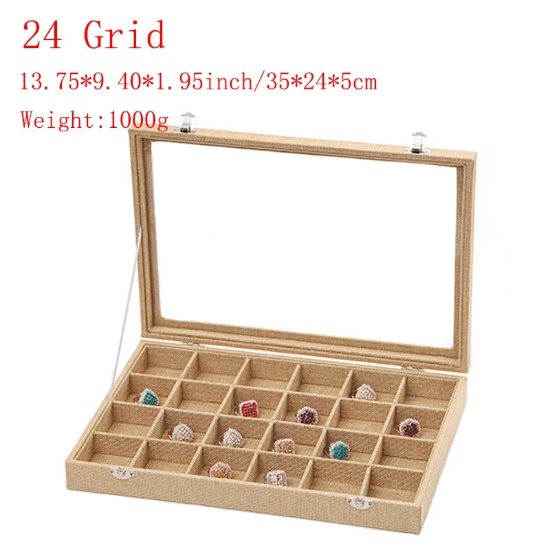 Linen Jewelry Box Organizer Necklace Stud Rings Bracelet BangleStorage Showcase | eBay