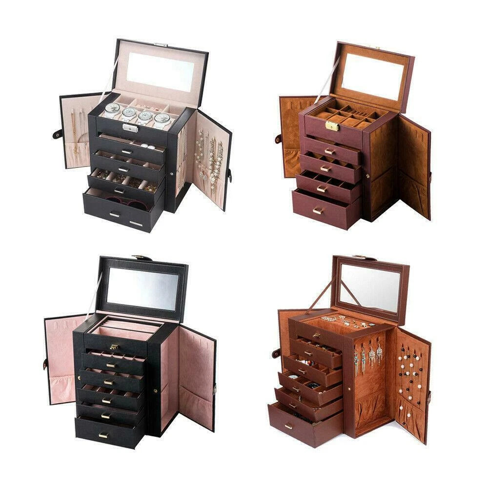 5/6 Tier Jewelry Box Storage Organizer Case Ring Earring Necklace w/ Lock Mirror | eBay