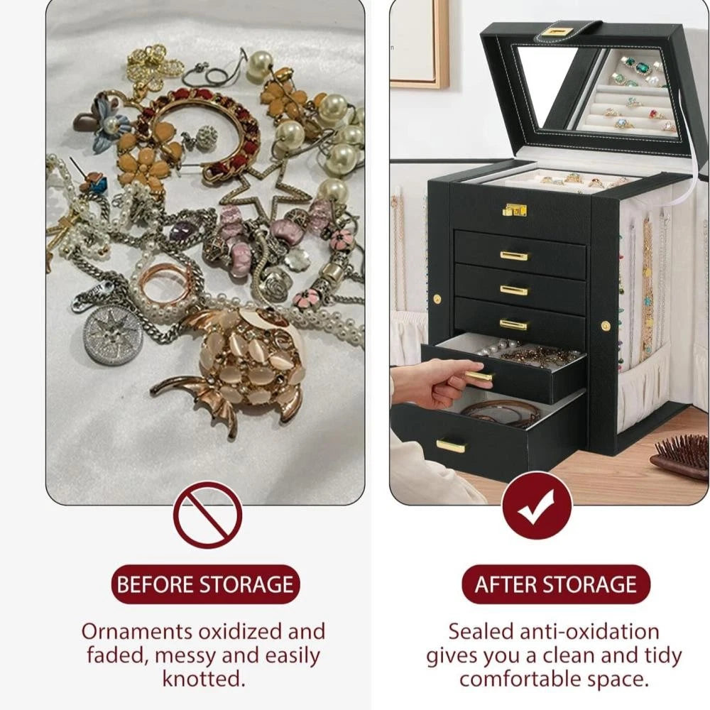 Large Capacity Jewelry Storage Box for Rings Earrings Necklaces with Mirror | eBay
