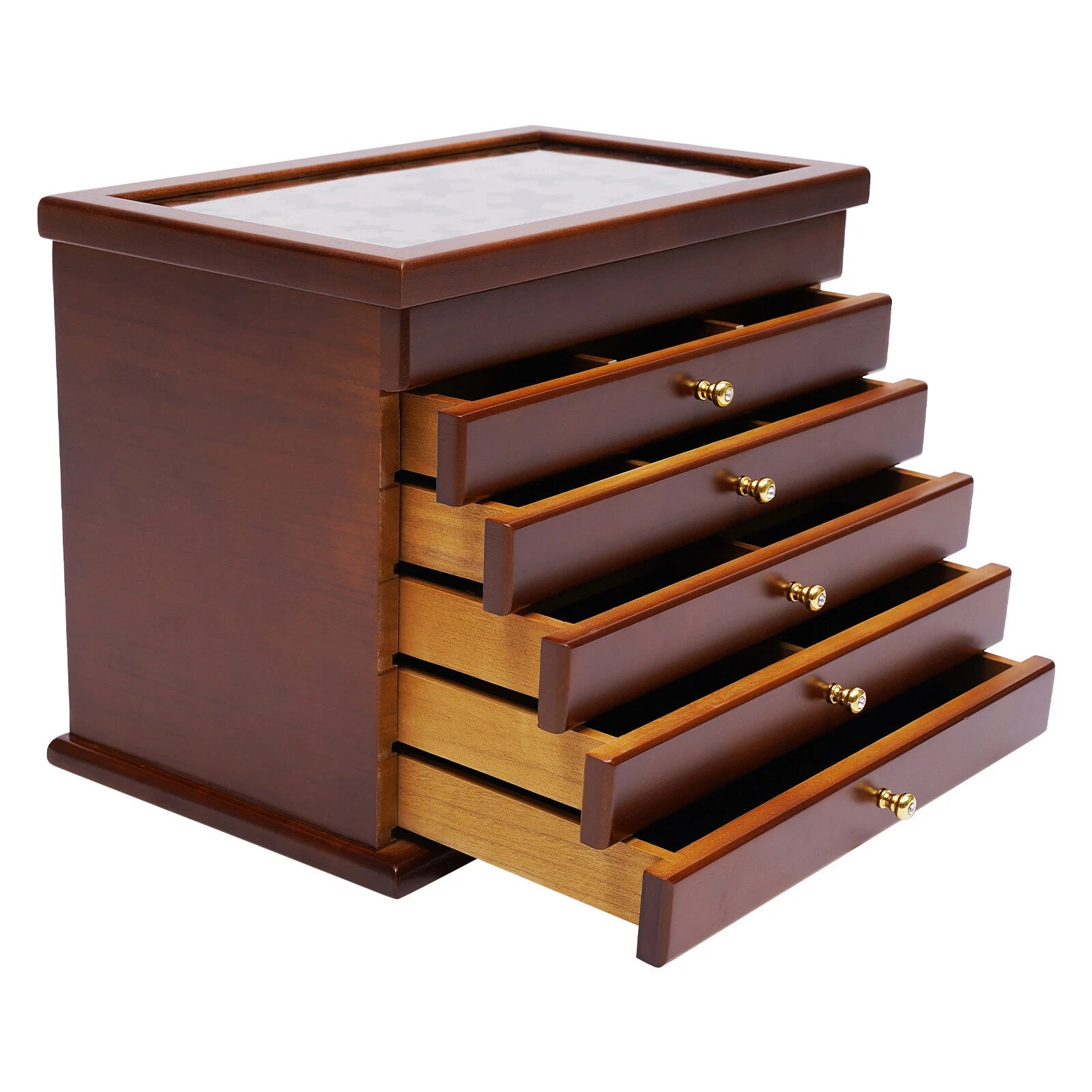 6-Layer Jewelry Box Case Necklace Ring Storage Cabinet Organizer & Drawers Brown | eBay