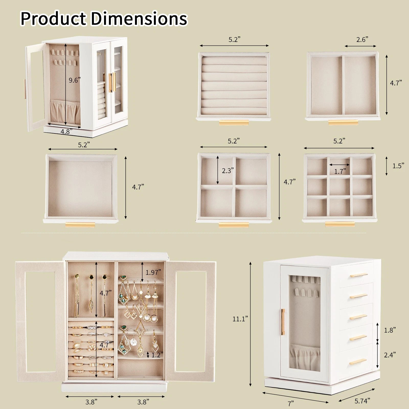 Velvet Jewelry Cabinet 360° Rotating Jewelry Box Large Storage Great Gift | eBay