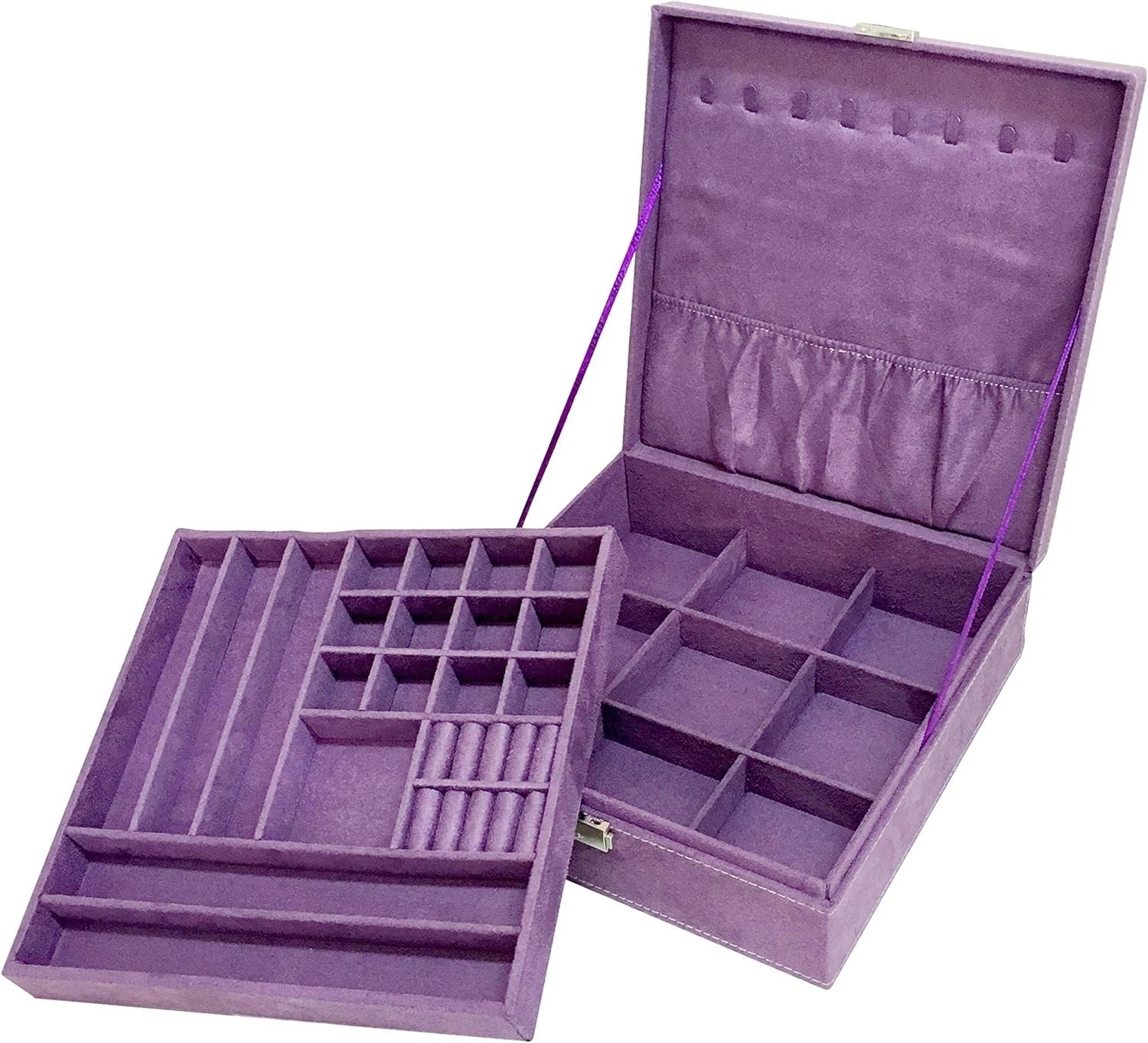 Stylish Purple Lint Jewelry Box Organizer with Lock - Ideal for Rings & Earrings | eBay