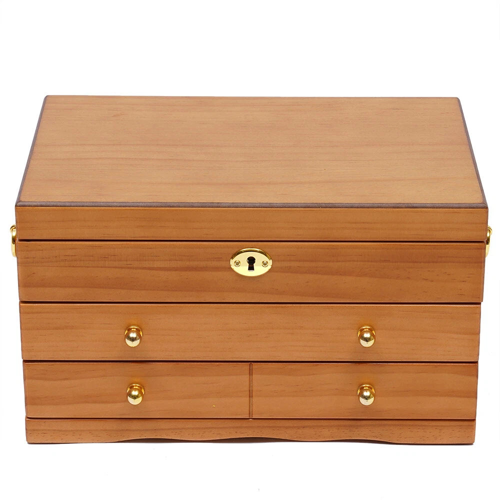 Large Wood Jewelry Boxes Wooden Storage Box without Mirror 3-Layer Lockable Desk | eBay