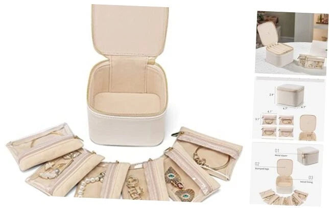 Small Jewelry Box Organizer,Travel Jewelry Storage with 6 Velvet 6PCS-White | eBay