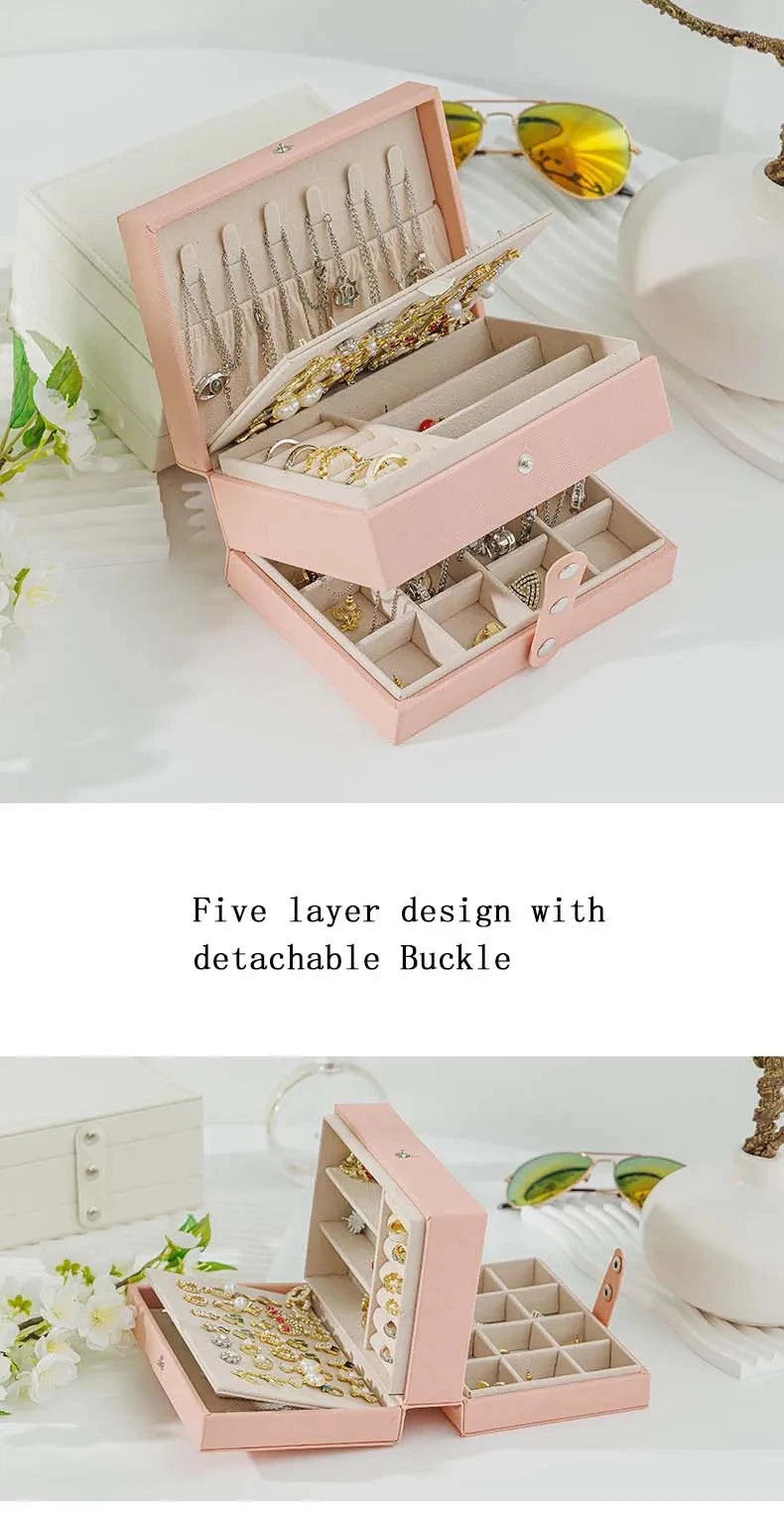 Portable Jewelry Storage Box Large Capacity Necklace Earrings Organizer Case | eBay