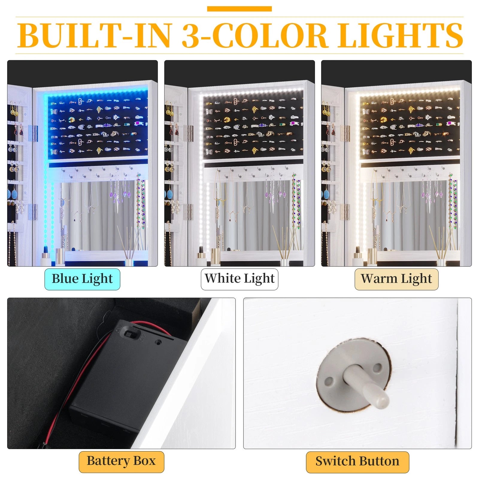 LED Jewelry Cabinet, Wall Mounted Jewelry Organizer with Full Length Mirror | eBay