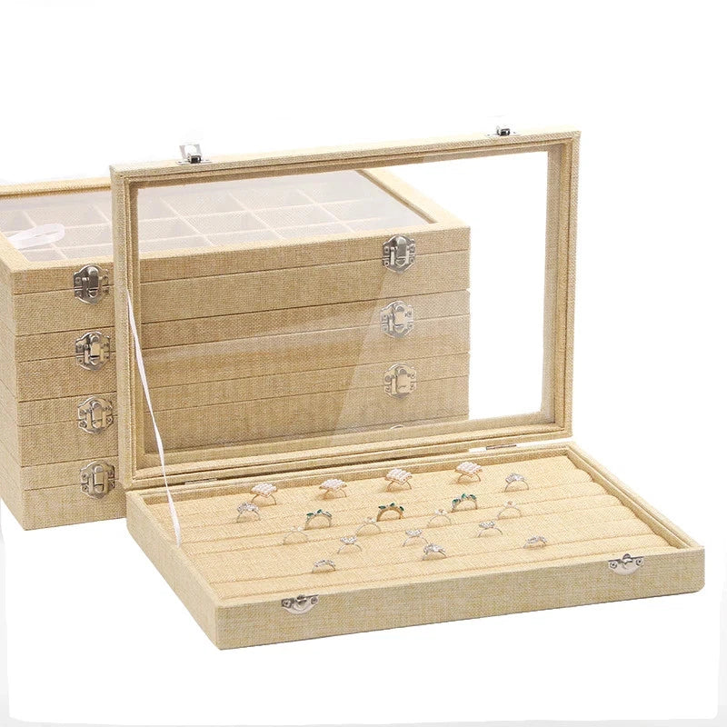 Linen Jewelry Box Organizer Necklace Stud Rings Bracelet BangleStorage Showcase | eBay