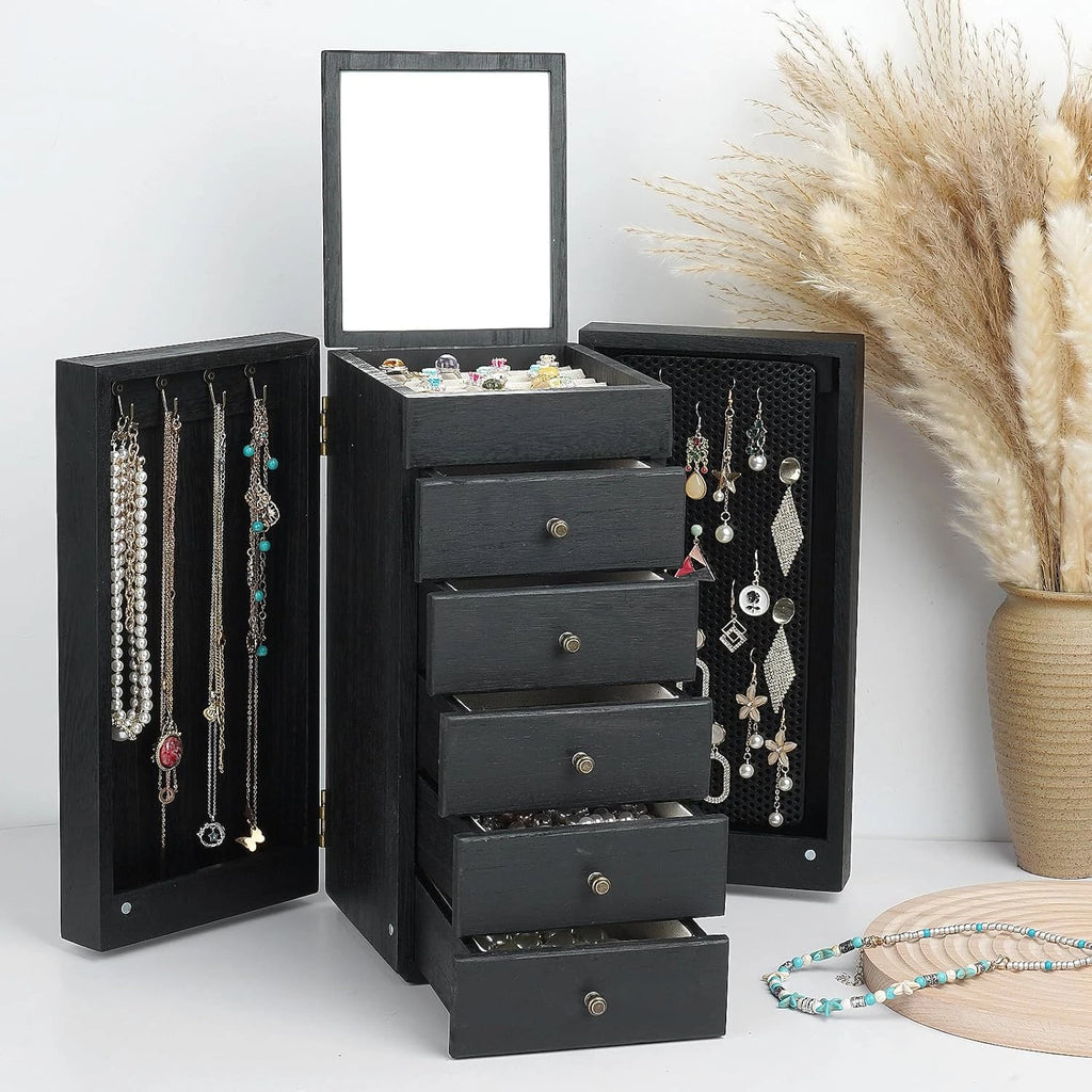 Jewelry Box Wood for Women, 6-Layer Large Organizer Box with Mirror & 5 Drawers | eBay
