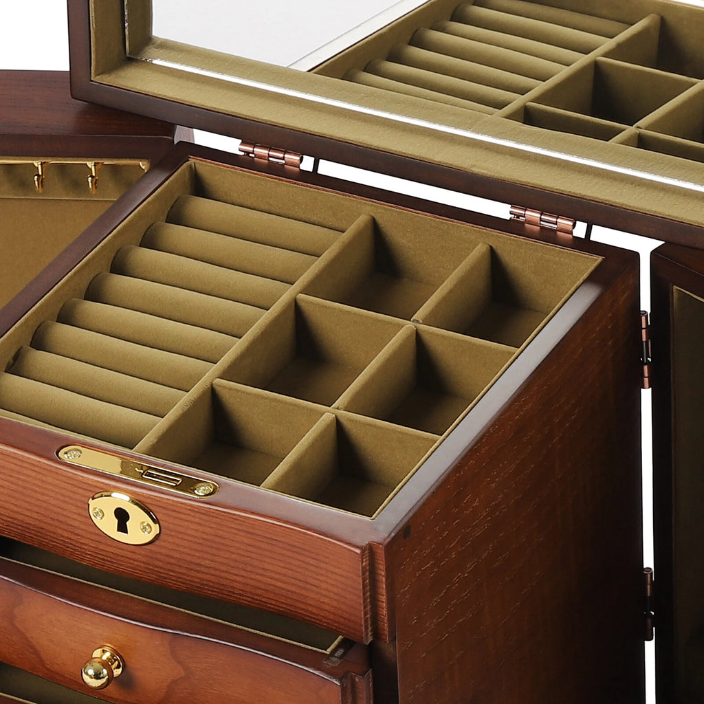 Large Wooden Jewelry Organizer Box, 5-Layer 4 Drawers Jewelry Box With Mirror | eBay