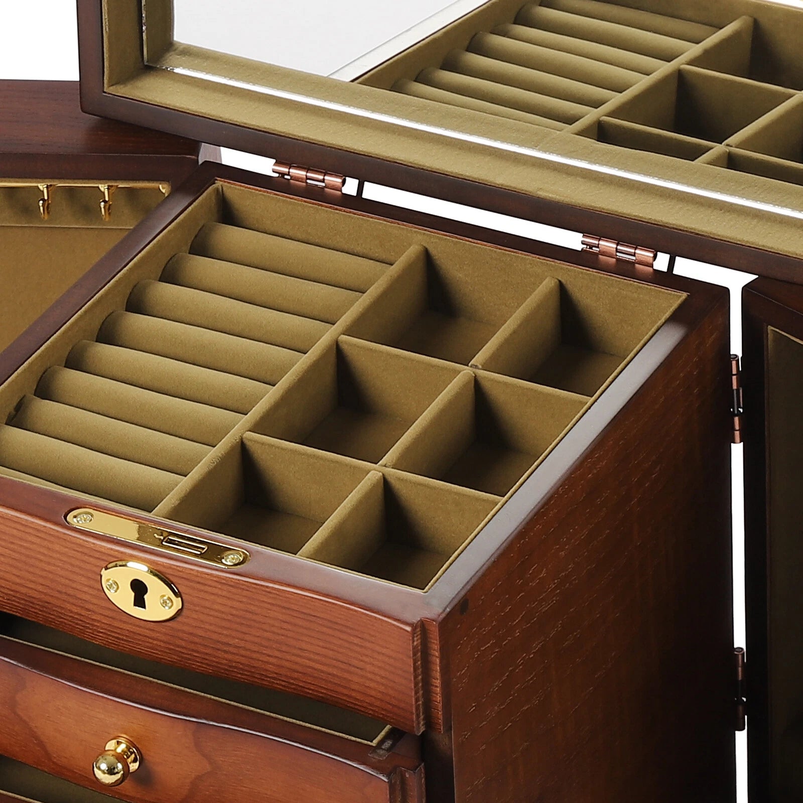 Large Wooden Jewelry Organizer Box, 5-Layer 4 Drawers Jewelry Box With Mirror | eBay