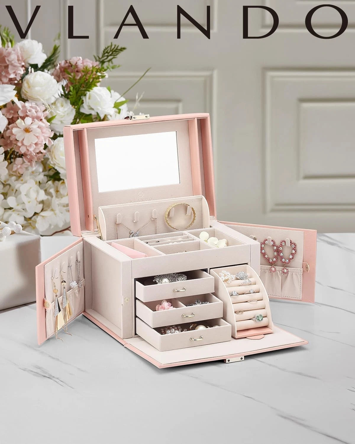Vlando Jewelry Box Organizer for Girls Women Large Baroque Jewelry Storage Bo... | eBay