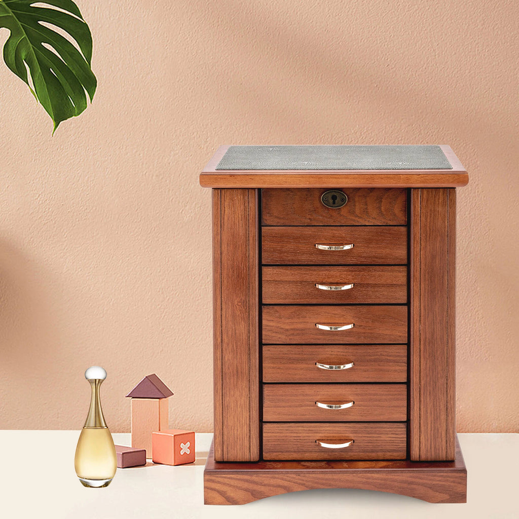 Wooden Jewelry Box Cabinet Storage Beauty 7 Drawers Case For Girls Gift New | eBay
