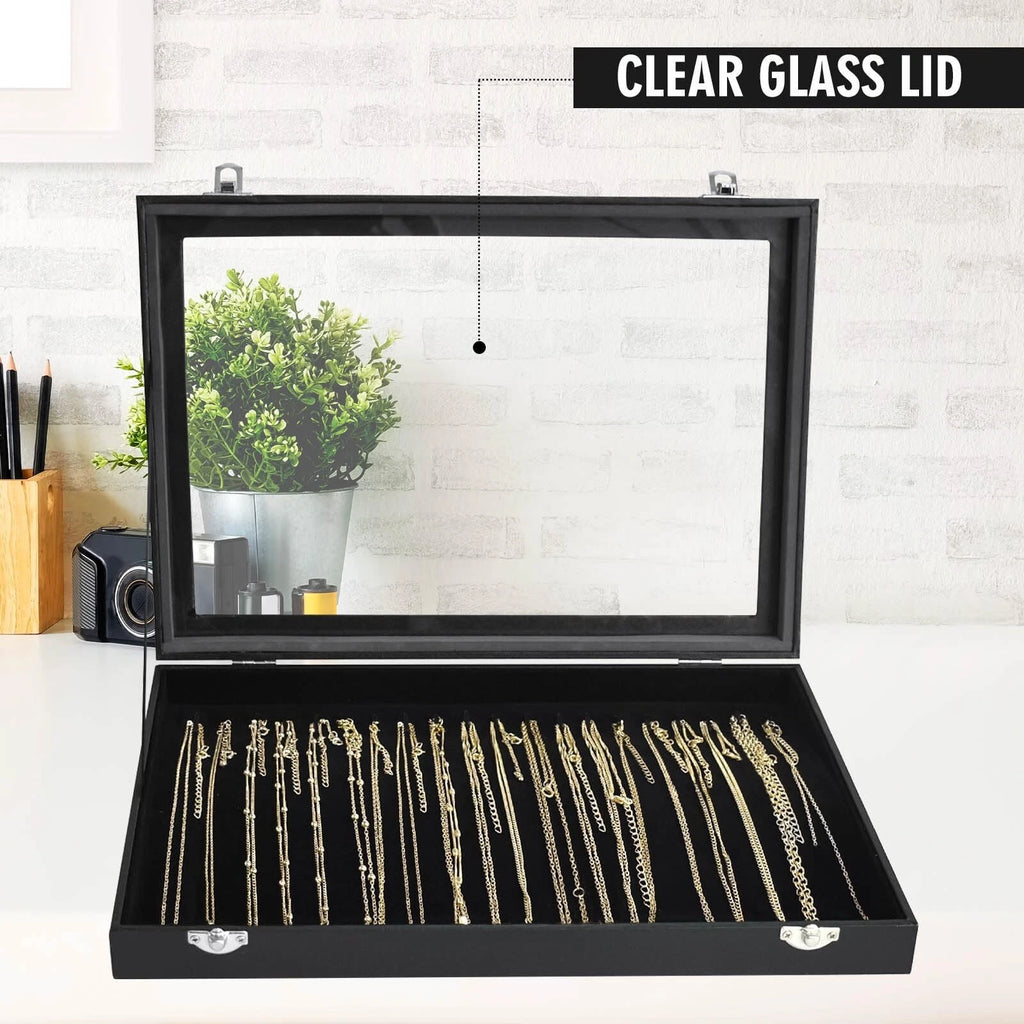 Necklace Organizer Box with Clear Lid Velvet Tray for Jewelry Storage Display... | eBay