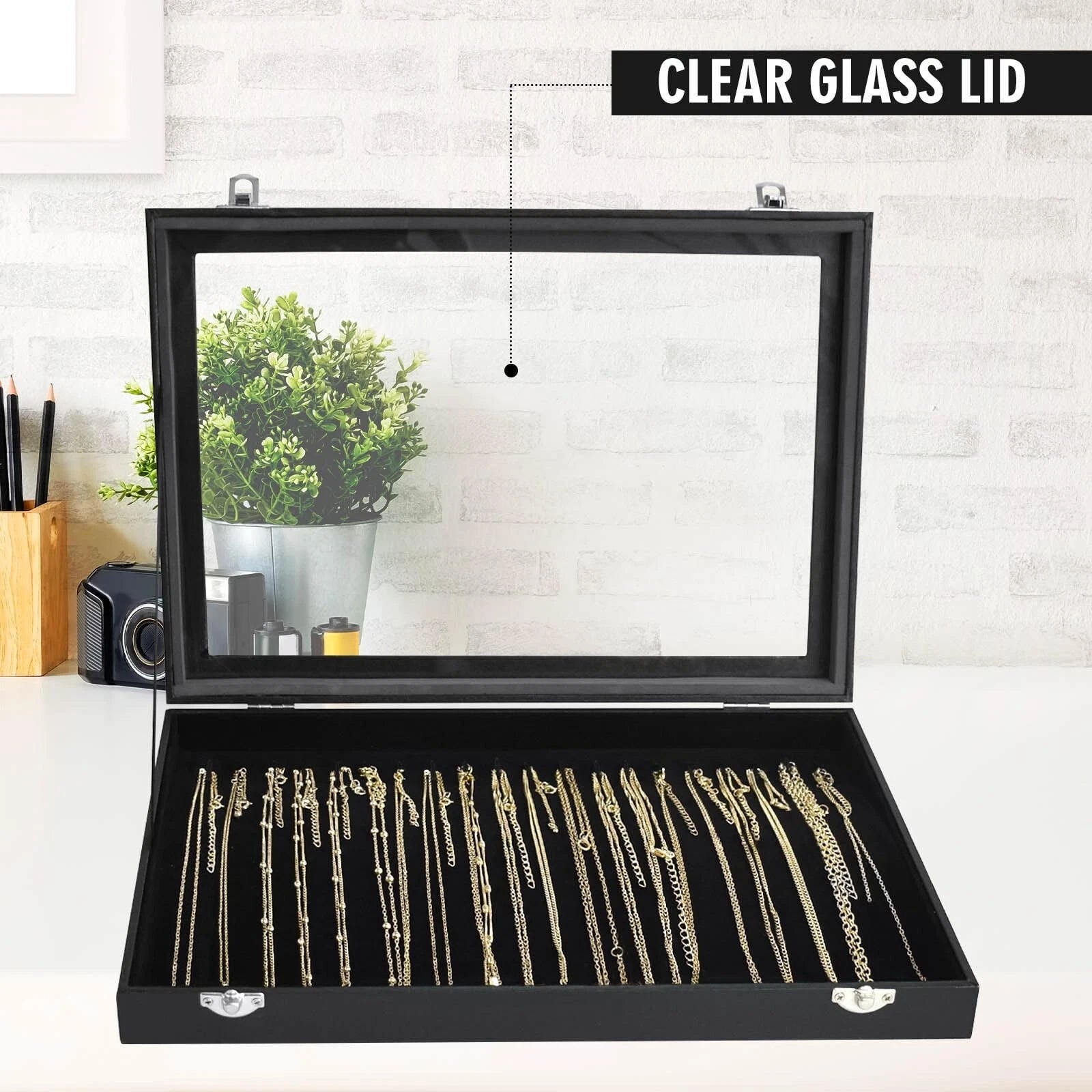 Necklace Organizer Box with Clear Lid Velvet Tray for Jewelry Storage Display... | eBay