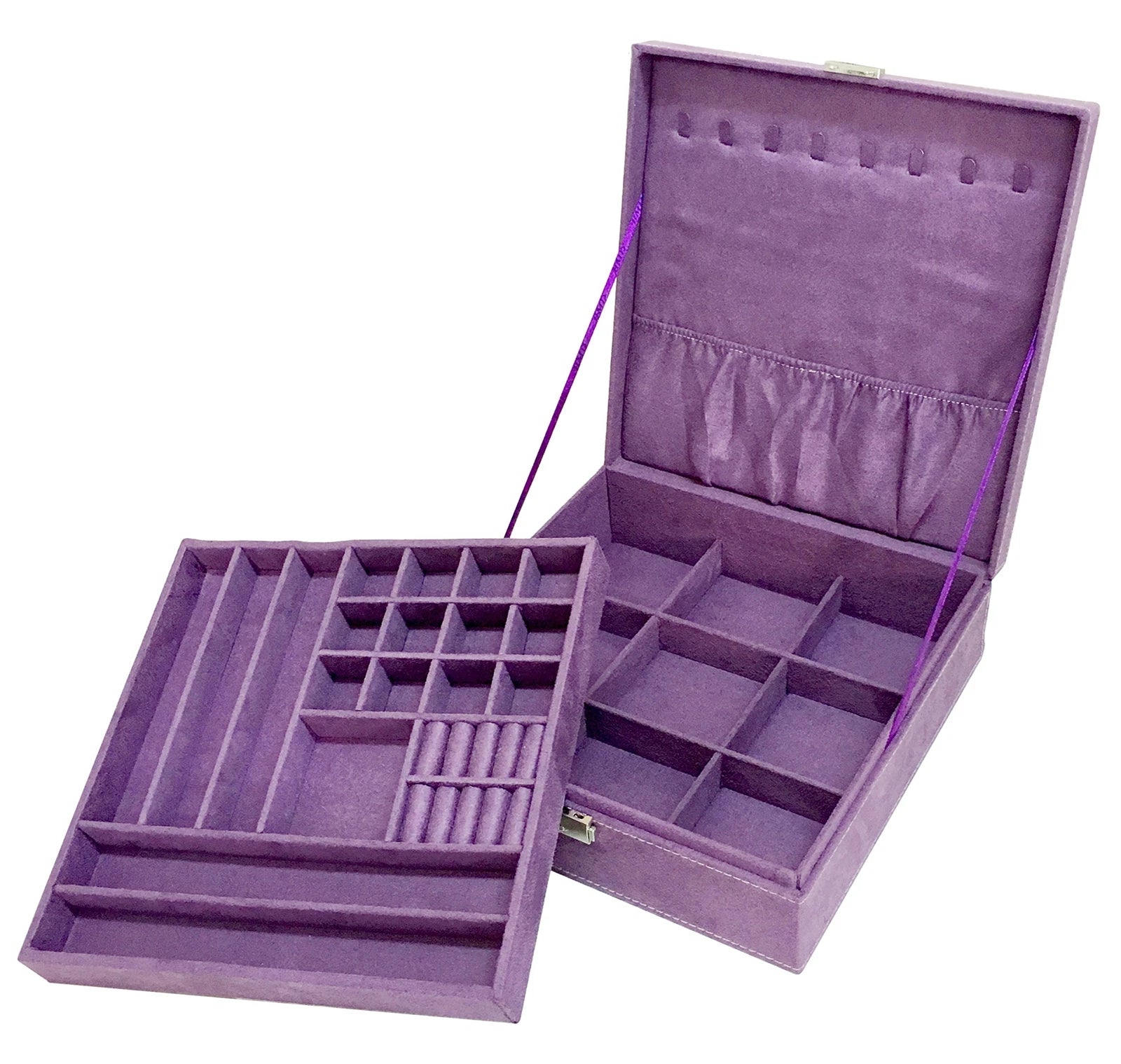 Sodynee Purple Two-Layer Lint Jewelry Box Organizer Display Storage Case | eBay