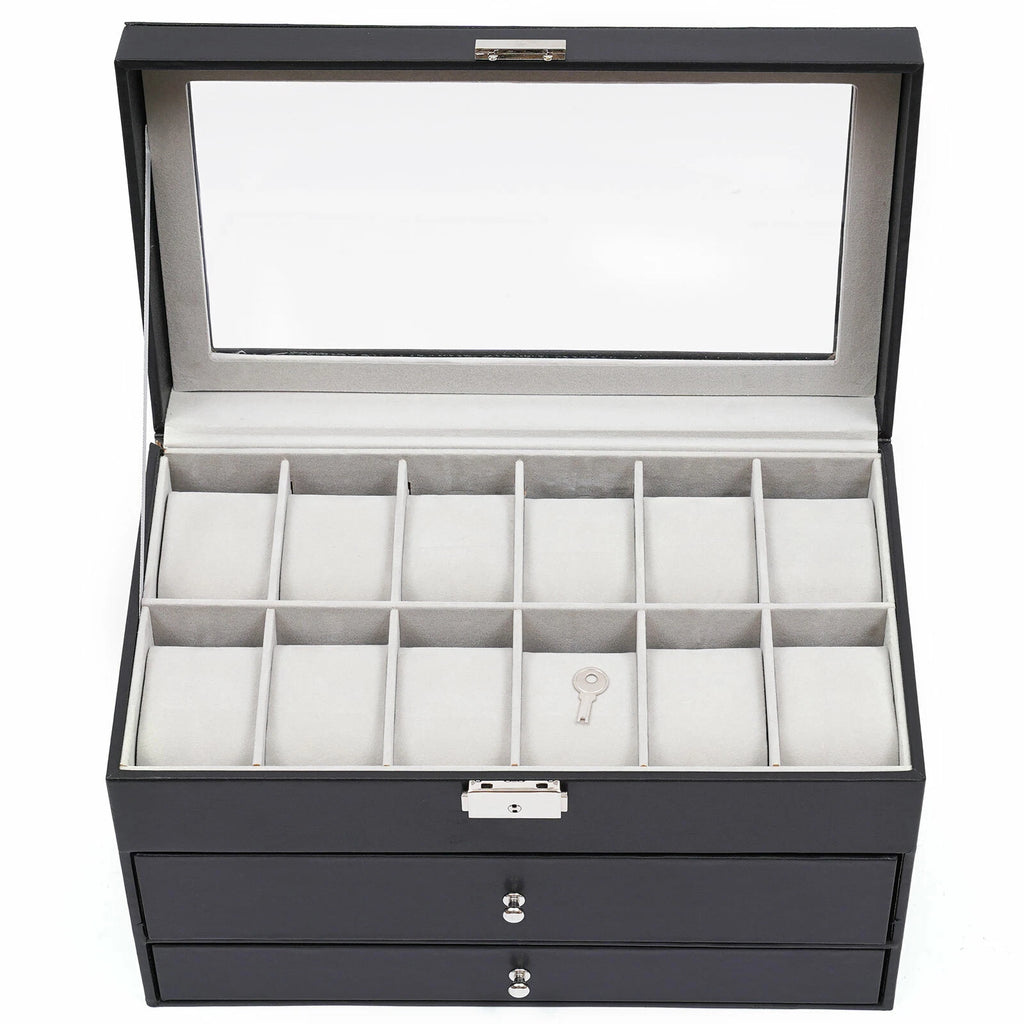 Watch Display Box&Jewelry Storage Case Multi-Purpose Organizer Box w/ Glass Top | eBay