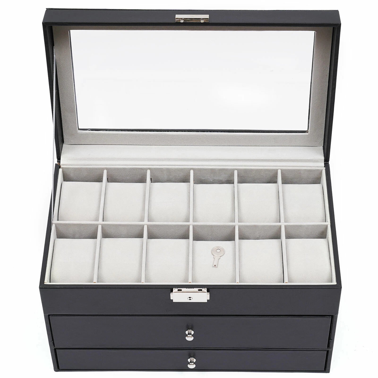 Watch Display Box&Jewelry Storage Case Multi-Purpose Organizer Box w/ Glass Top | eBay