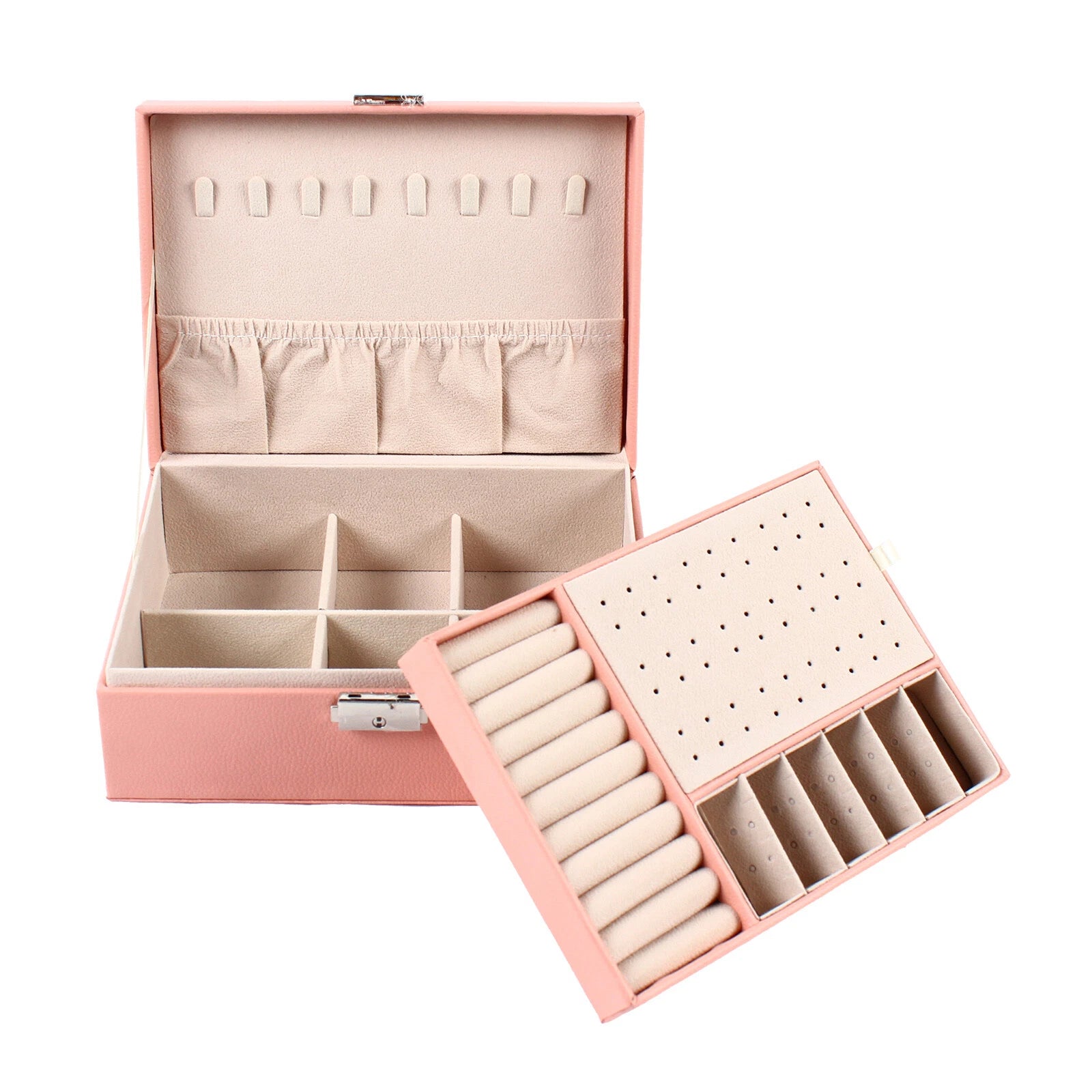 2-layer Storage Box Pink pu Leather Exquisite Jewelry Box For Necklaces Rings US | eBay