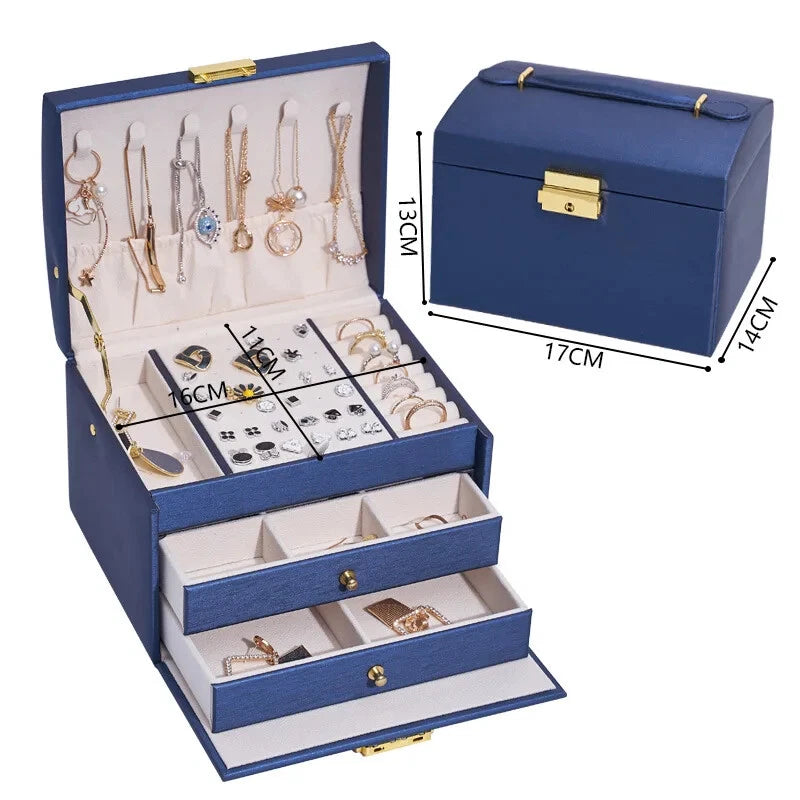 Three-layer Large Capacity Jewelry Storage Box Necklace Bracelet Ring Earrings | eBay