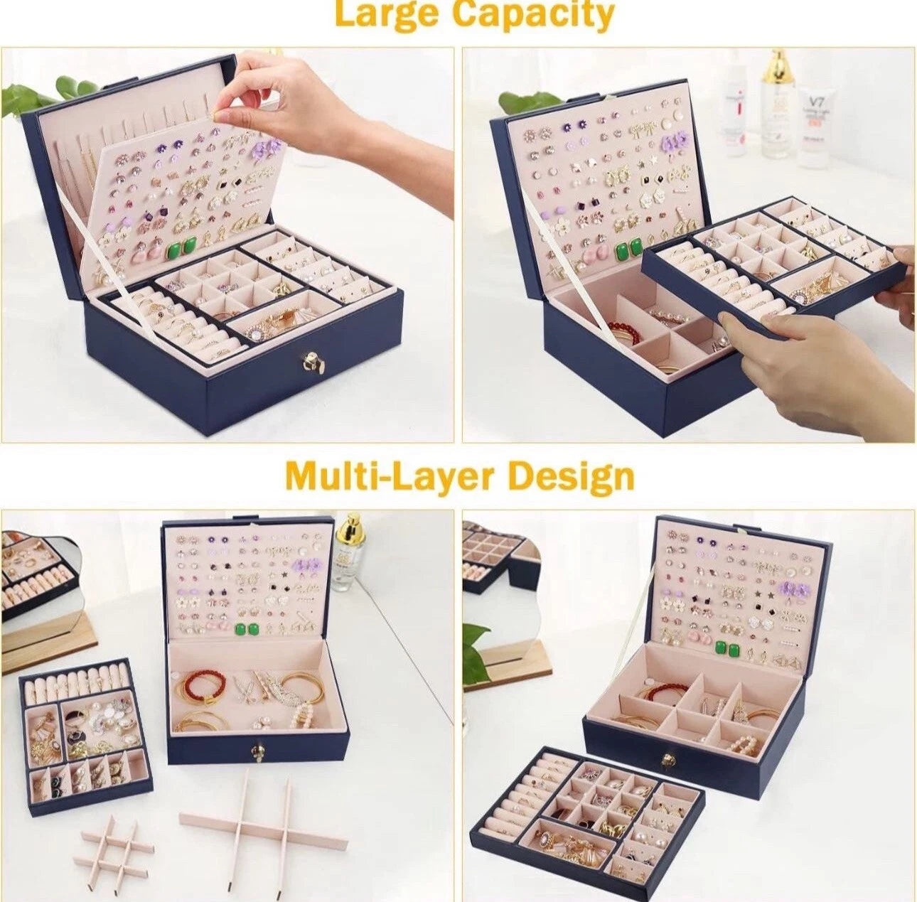 Jewelry Organizer Box, PU Leather Jewelry Boxes Necklaces Rings Earrings Holder | eBay