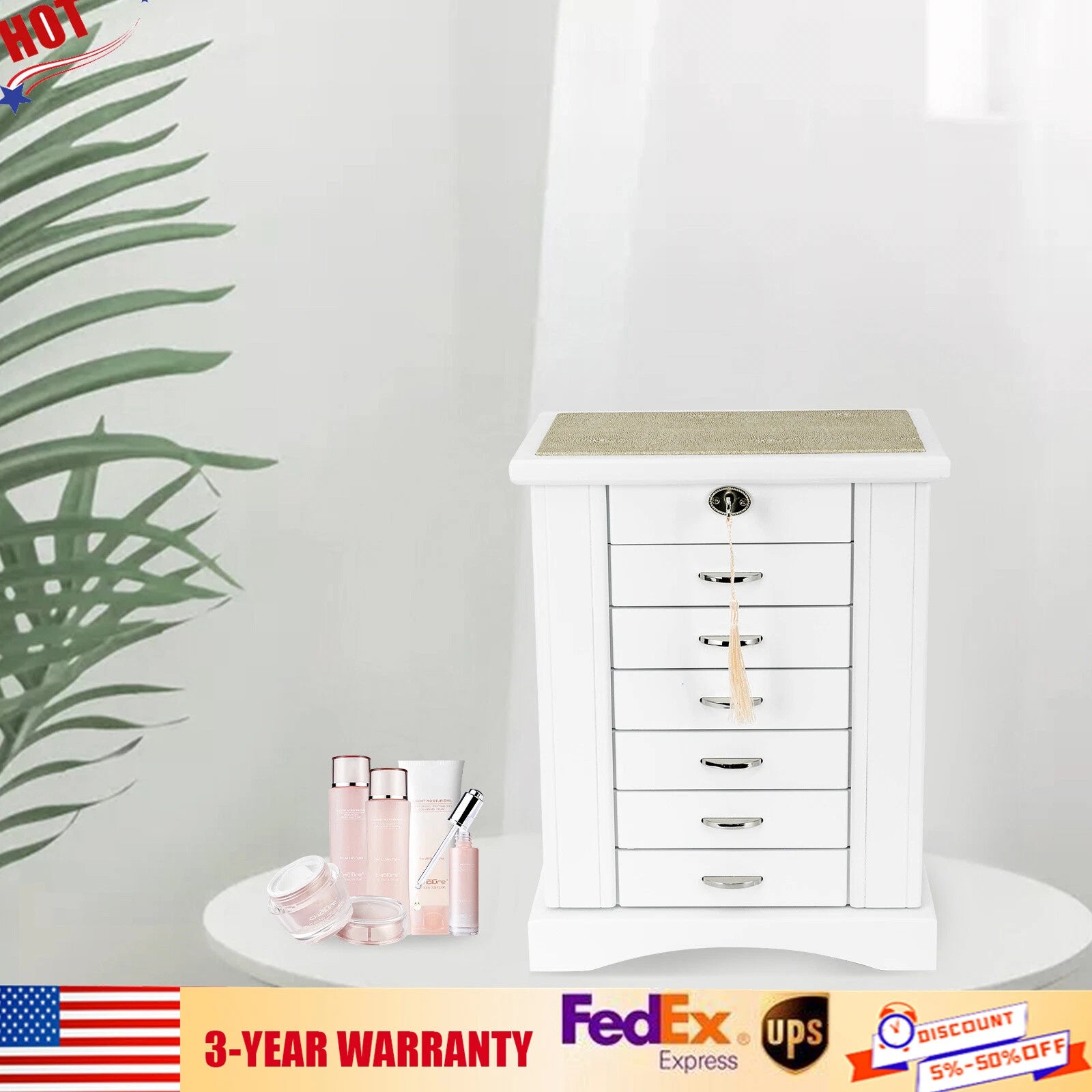 Jewelry Box Jewelry Armoire Cabinet Large Box Jewelry Box Organizer Key Lock Set | eBay