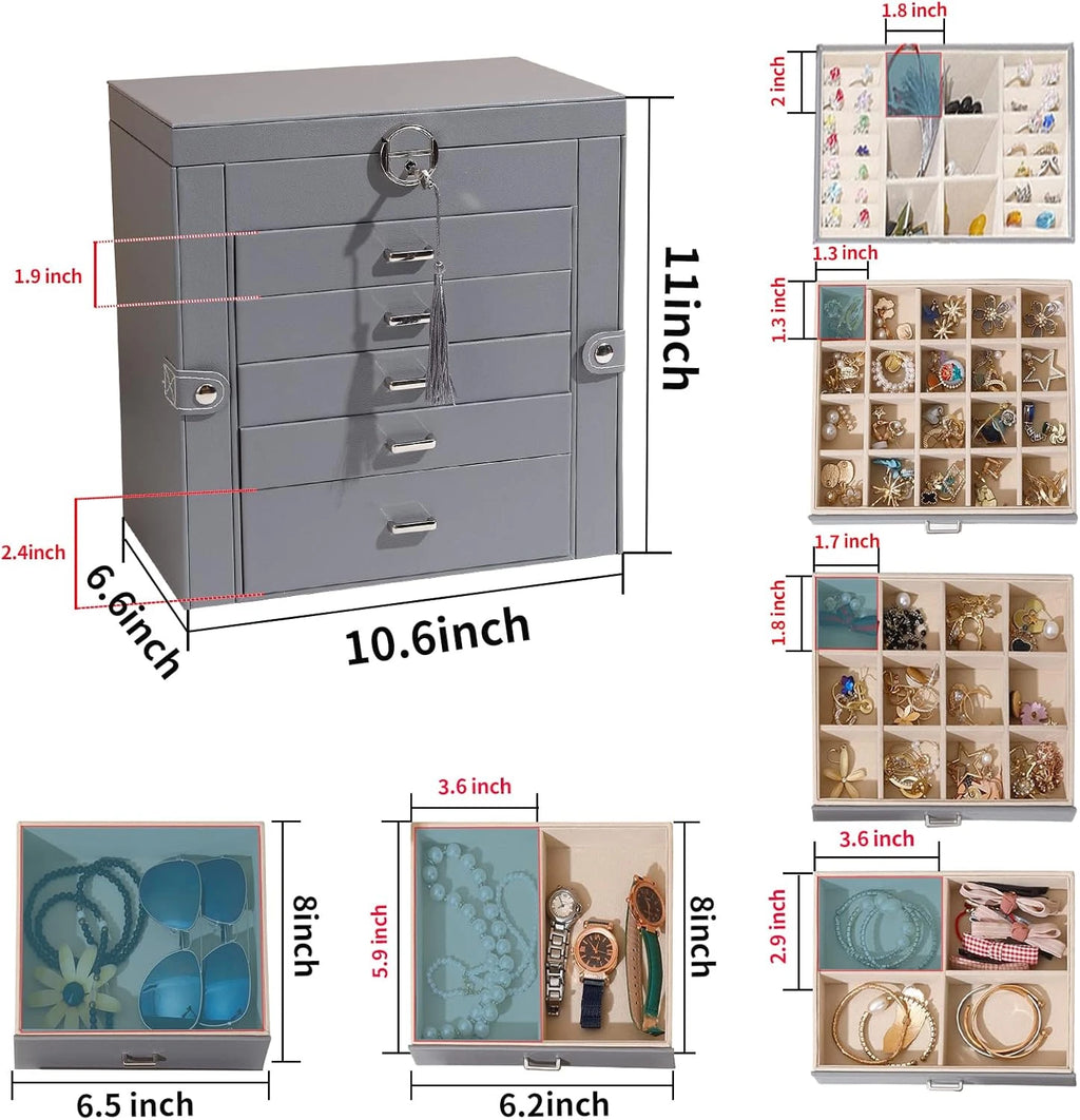 Jewelry Box for Women, 6 Layer Large Jewelry Organizer with Mirror, Multi-Functi | eBay